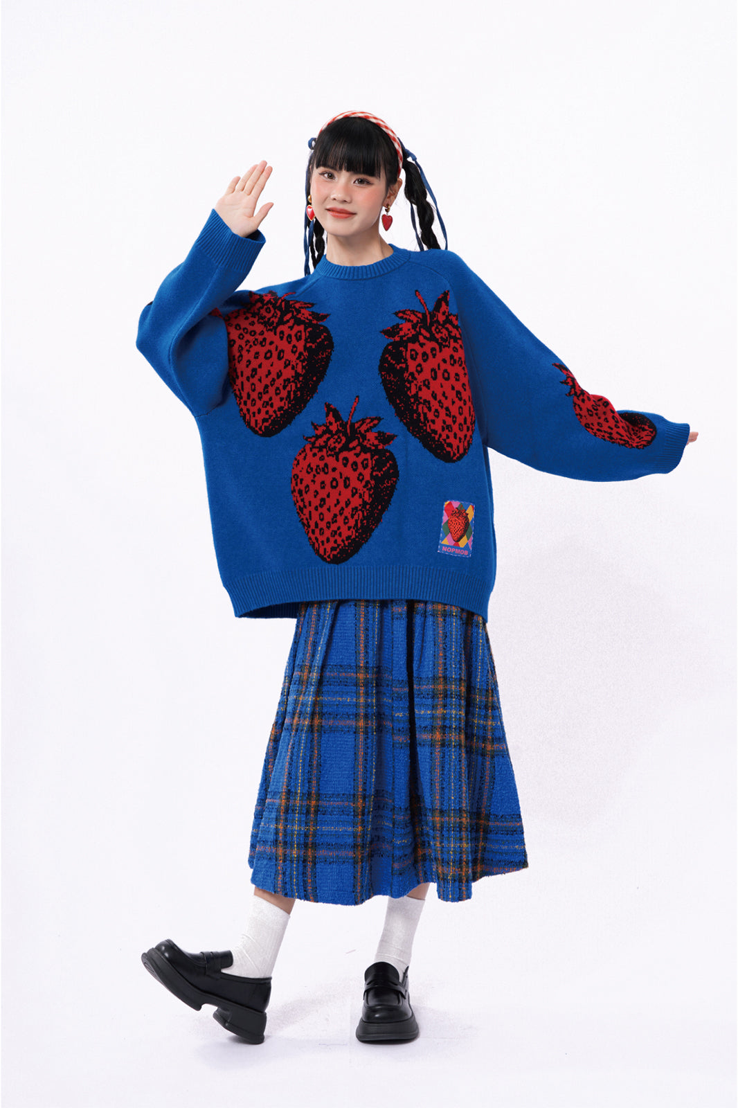 NOPMOB Strawberry Graphic Ribbed Angora Sweater