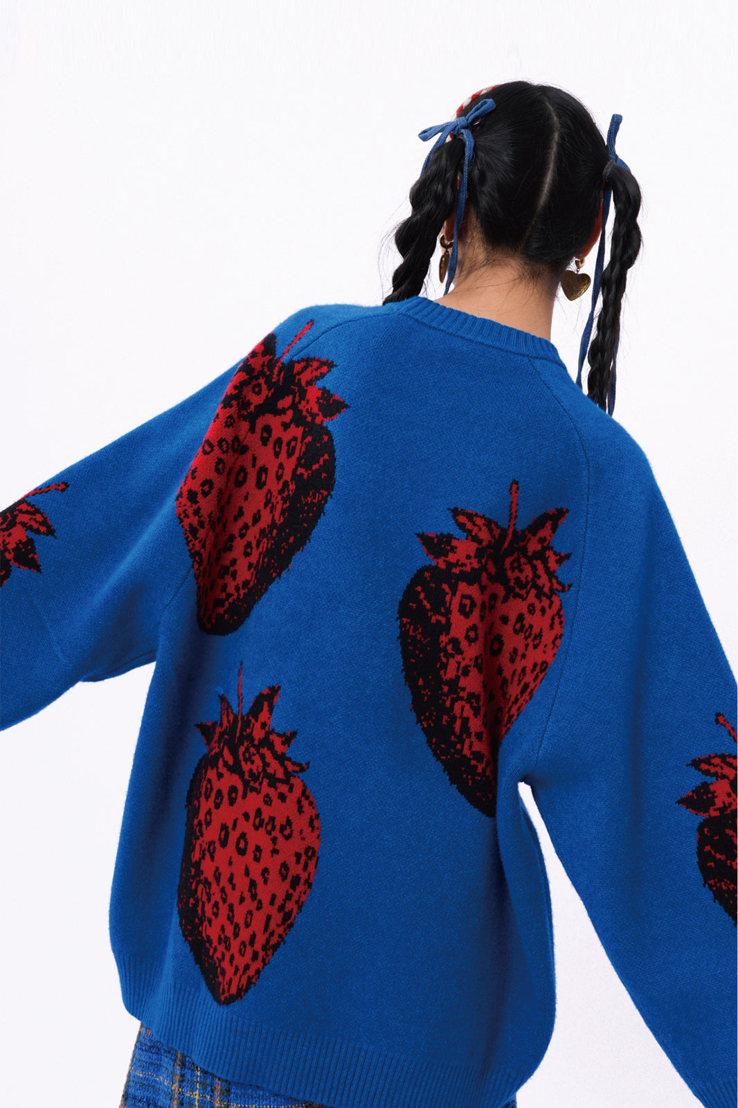 NOPMOB Strawberry Graphic Ribbed Angora Sweater