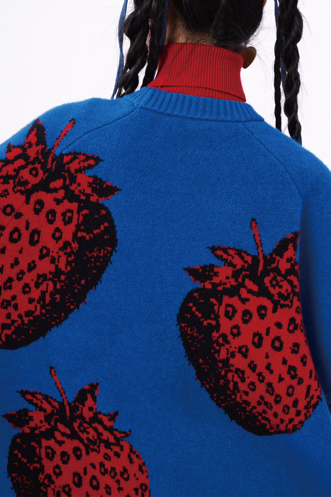 NOPMOB Strawberry Graphic Ribbed Angora Sweater