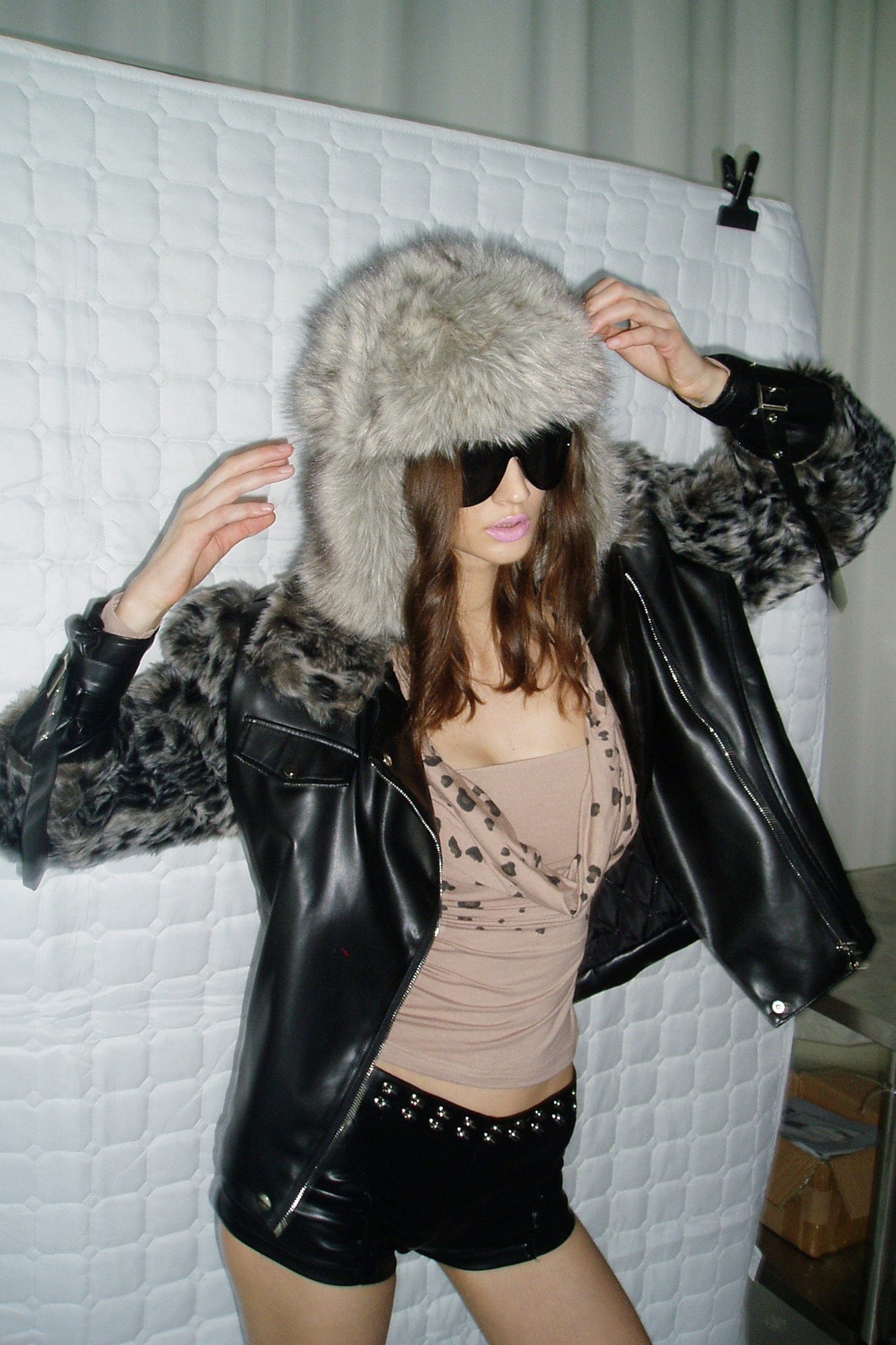 NEVER OFFEND L ANGEL Leopard Faux Fur Panel Biker Jacket