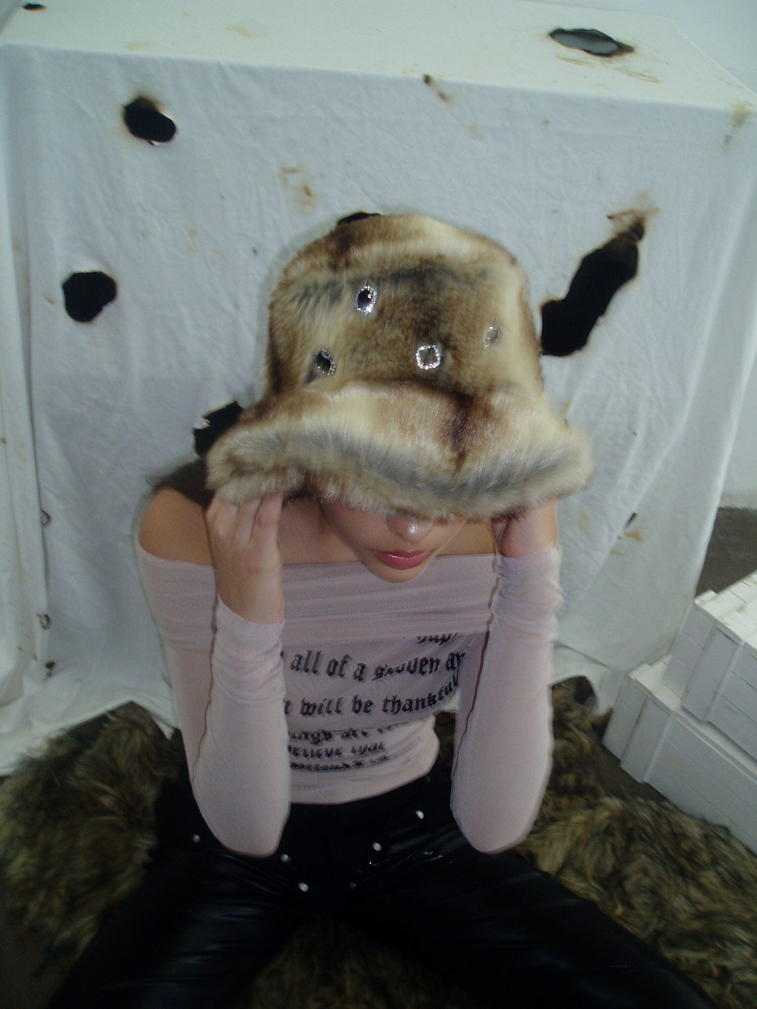 NEVER OFFEND L ANGEL Gem-Embellished Furry Bucket Hat