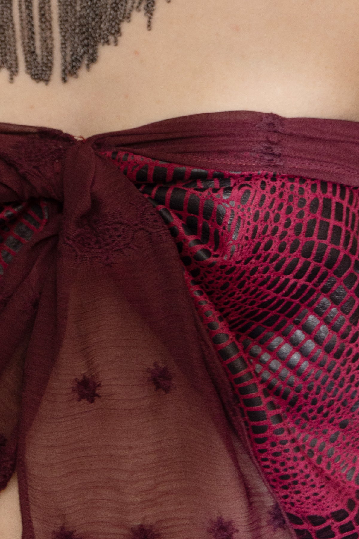 HUNGRAS Faux Leather Spliced Hippie Tube Top