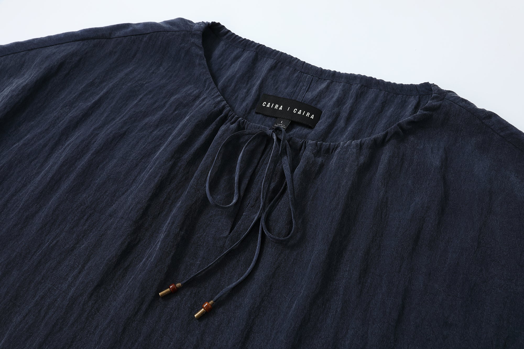 CAIRA Washed Drawstring Neck T-Shirt