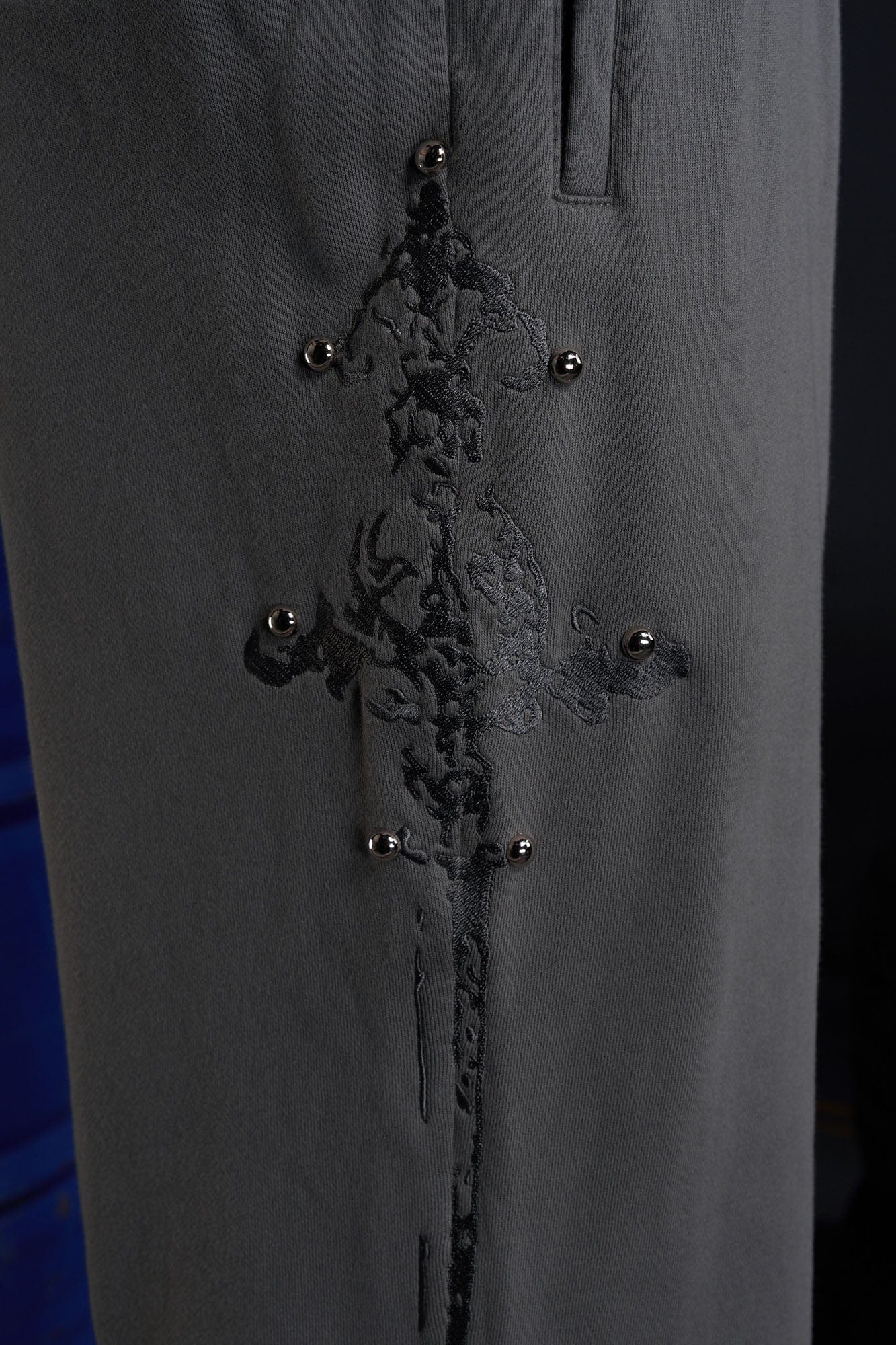 RECOVER ZONE Embroidered Sword Studded Wide-Leg Sweatpants, premium urban and streetwear designers apparel on PROJECTISR.com, RECOVER ZONE