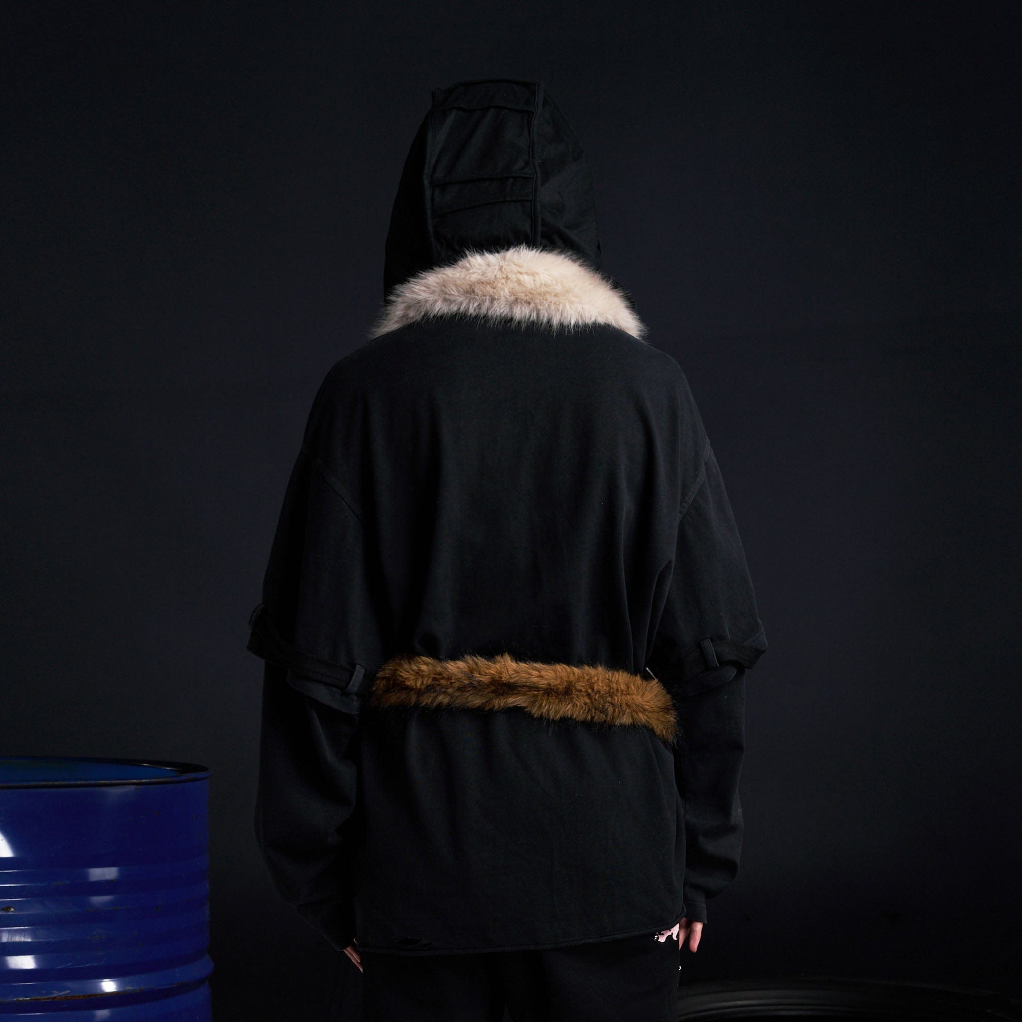 RECOVER ZONE Detachable Faux Fur Collar Long Sleeve Shirt, premium urban and streetwear designers apparel on PROJECTISR.com, RECOVER ZONE