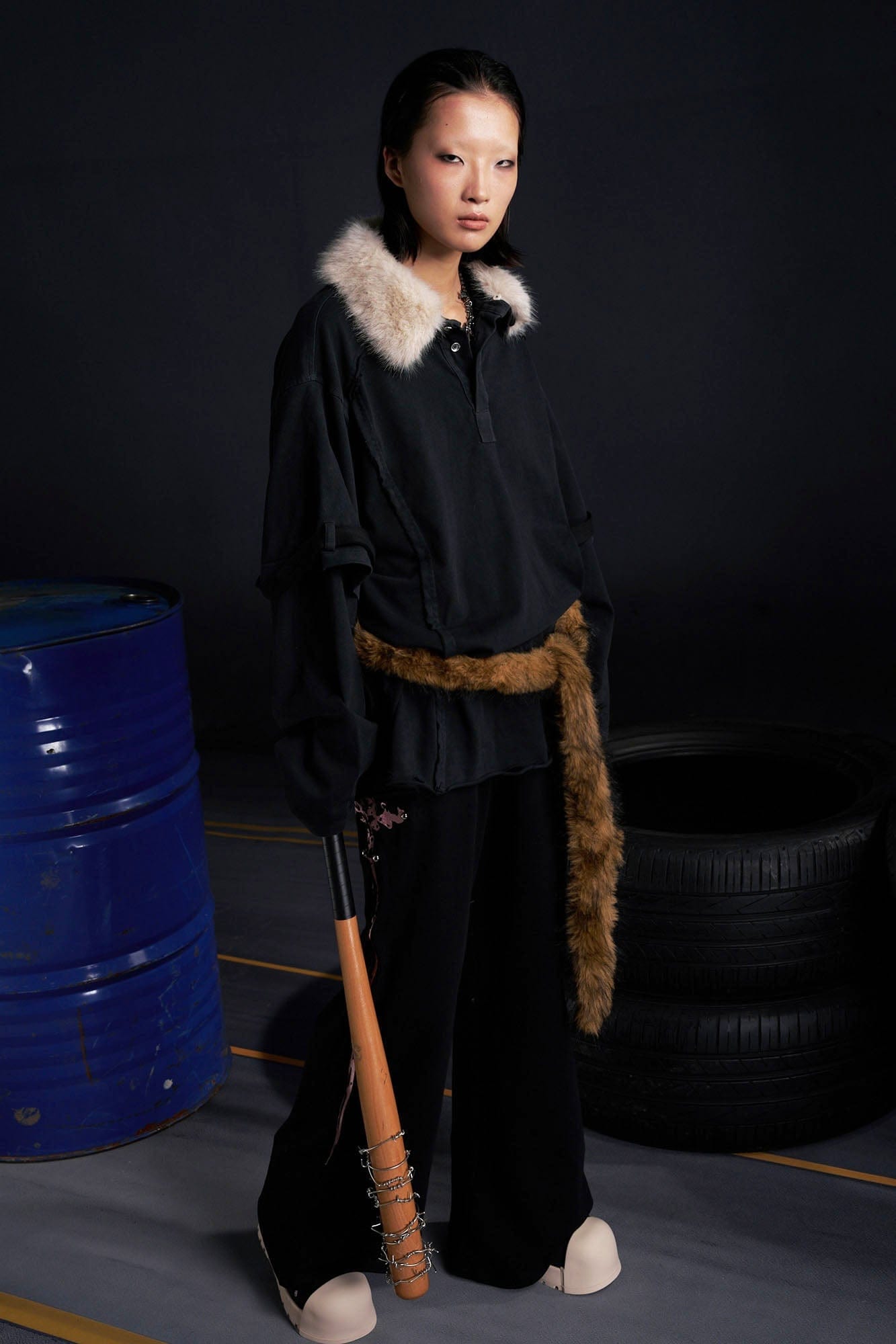 RECOVER ZONE Detachable Faux Fur Collar Long Sleeve Shirt, premium urban and streetwear designers apparel on PROJECTISR.com, RECOVER ZONE