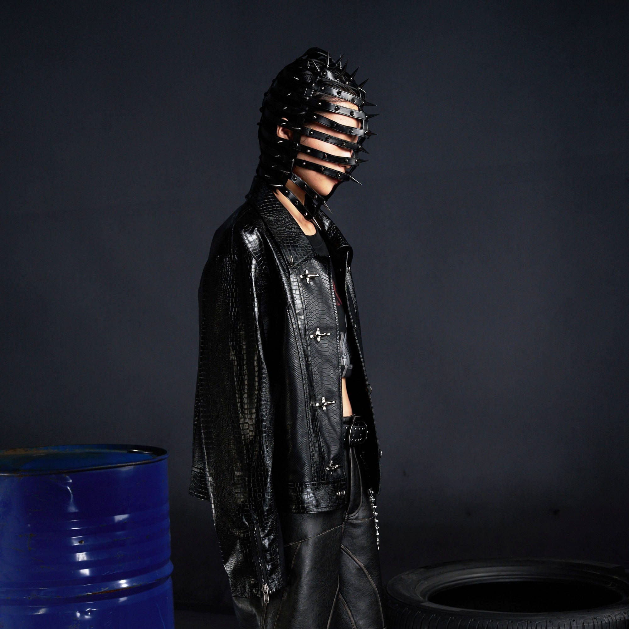 RECOVER ZONE Faux Croc Embossed Hoop-Buckles Jacket, premium urban and streetwear designers apparel on PROJECTISR.com, RECOVER ZONE