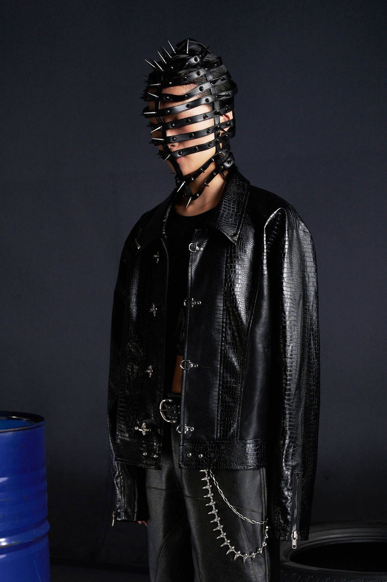 RECOVER ZONE Faux Croc Embossed Hoop-Buckles Jacket, premium urban and streetwear designers apparel on PROJECTISR.com, RECOVER ZONE