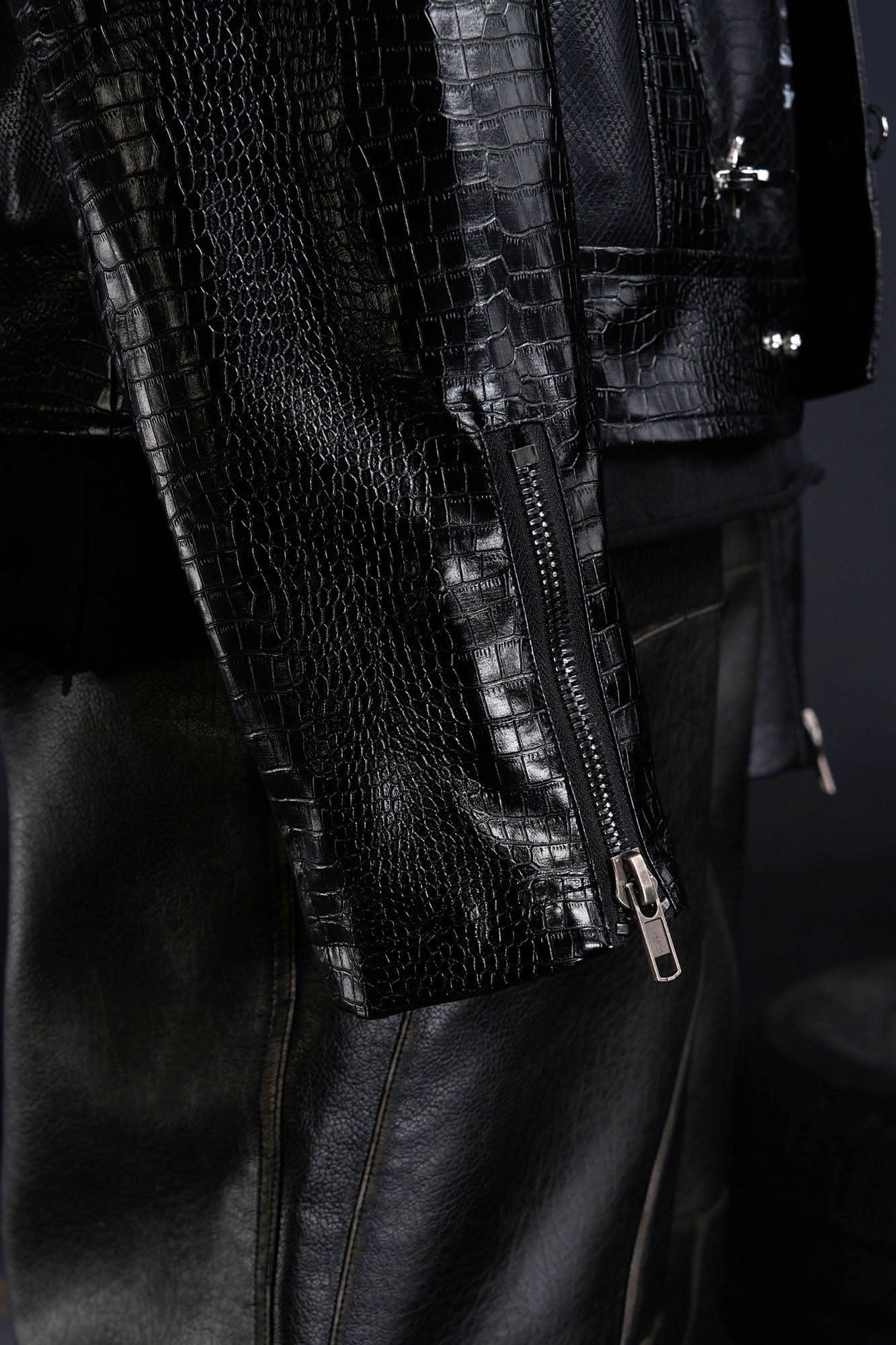RECOVER ZONE Faux Croc Embossed Hoop-Buckles Jacket, premium urban and streetwear designers apparel on PROJECTISR.com, RECOVER ZONE