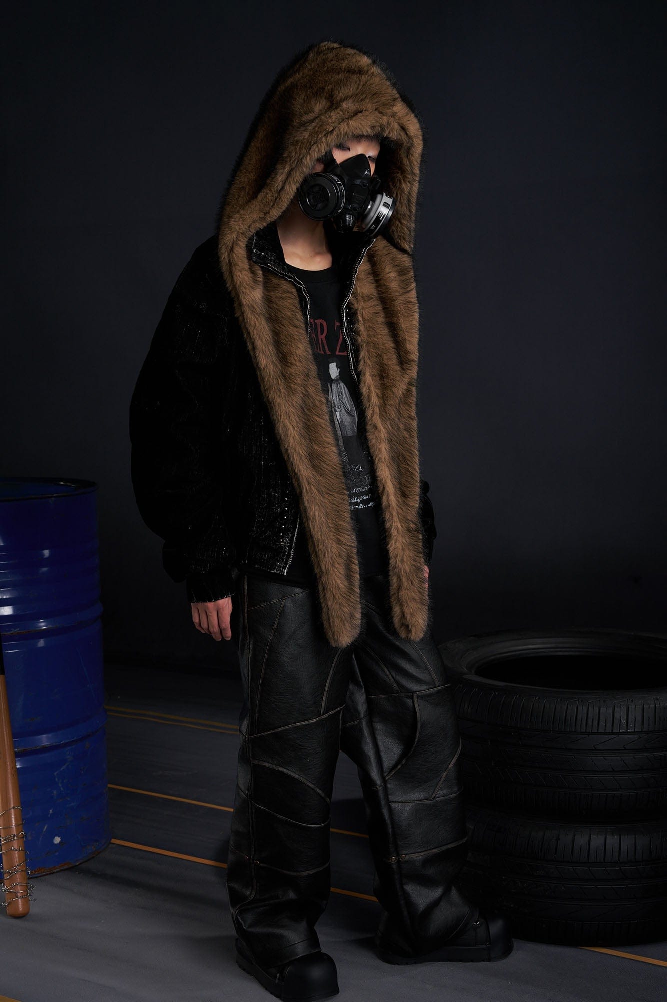 RECOVER ZONE Detachable Faux Fur Hood Studded Jacket, premium urban and streetwear designers apparel on PROJECTISR.com, RECOVER ZONE