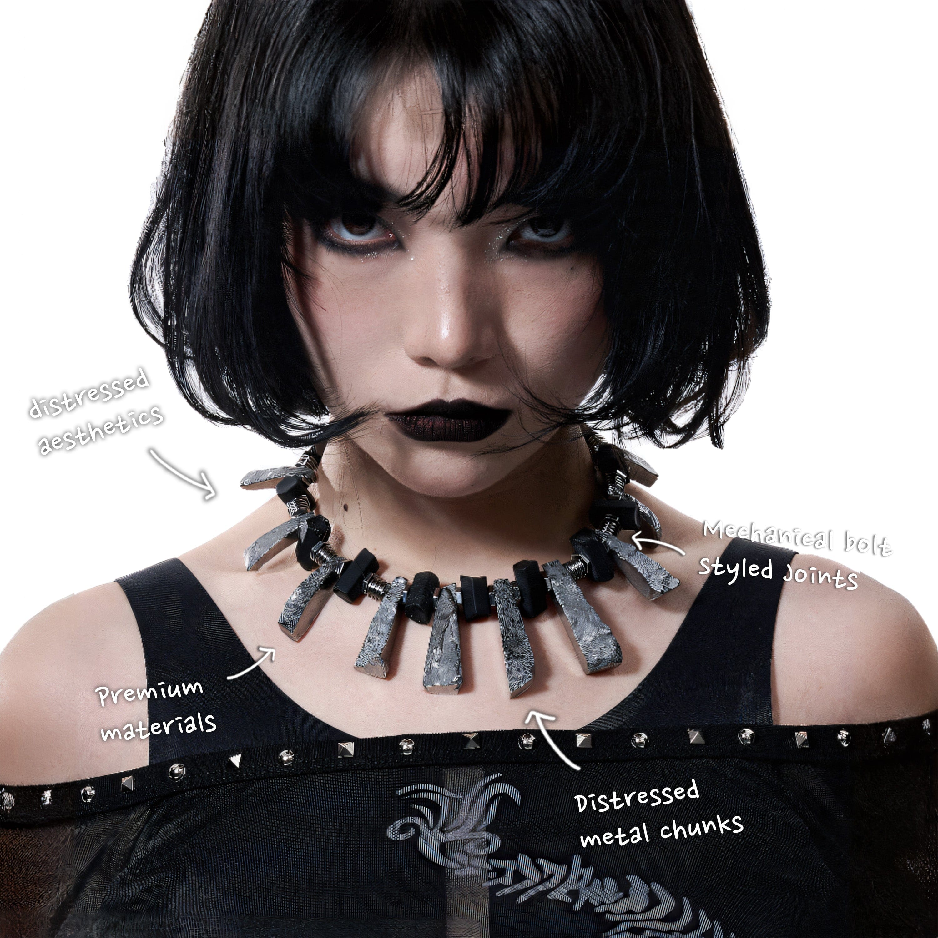 ILLUSORY Distressed Metal Reversible Necklace, premium urban and streetwear designers apparel on PROJECTISR.com, ILLUSORY