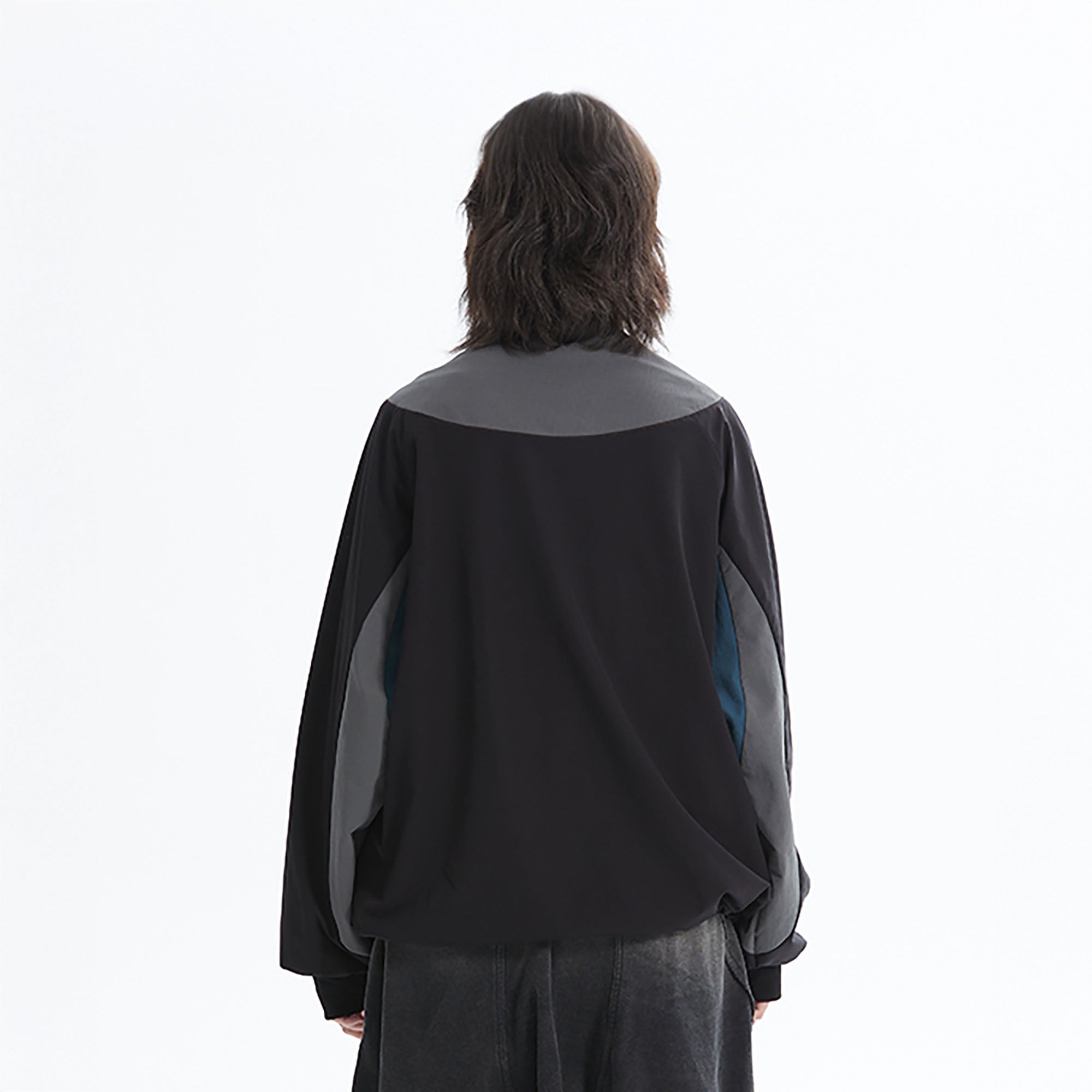 ERROR CODE ROBOT Asymmetric Zip Contrast Panel Sweatshirt