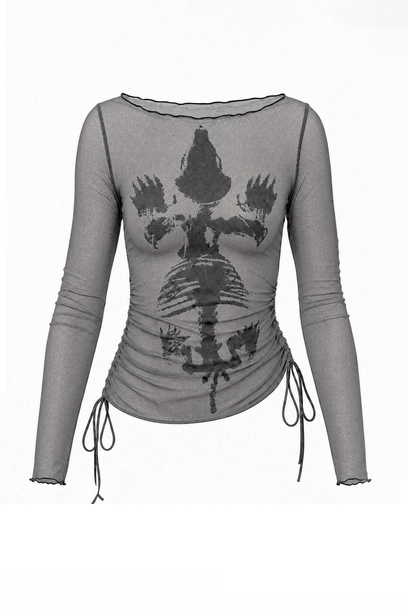 EMOHA Sheer Skull Graphic Long-Sleeve Tee