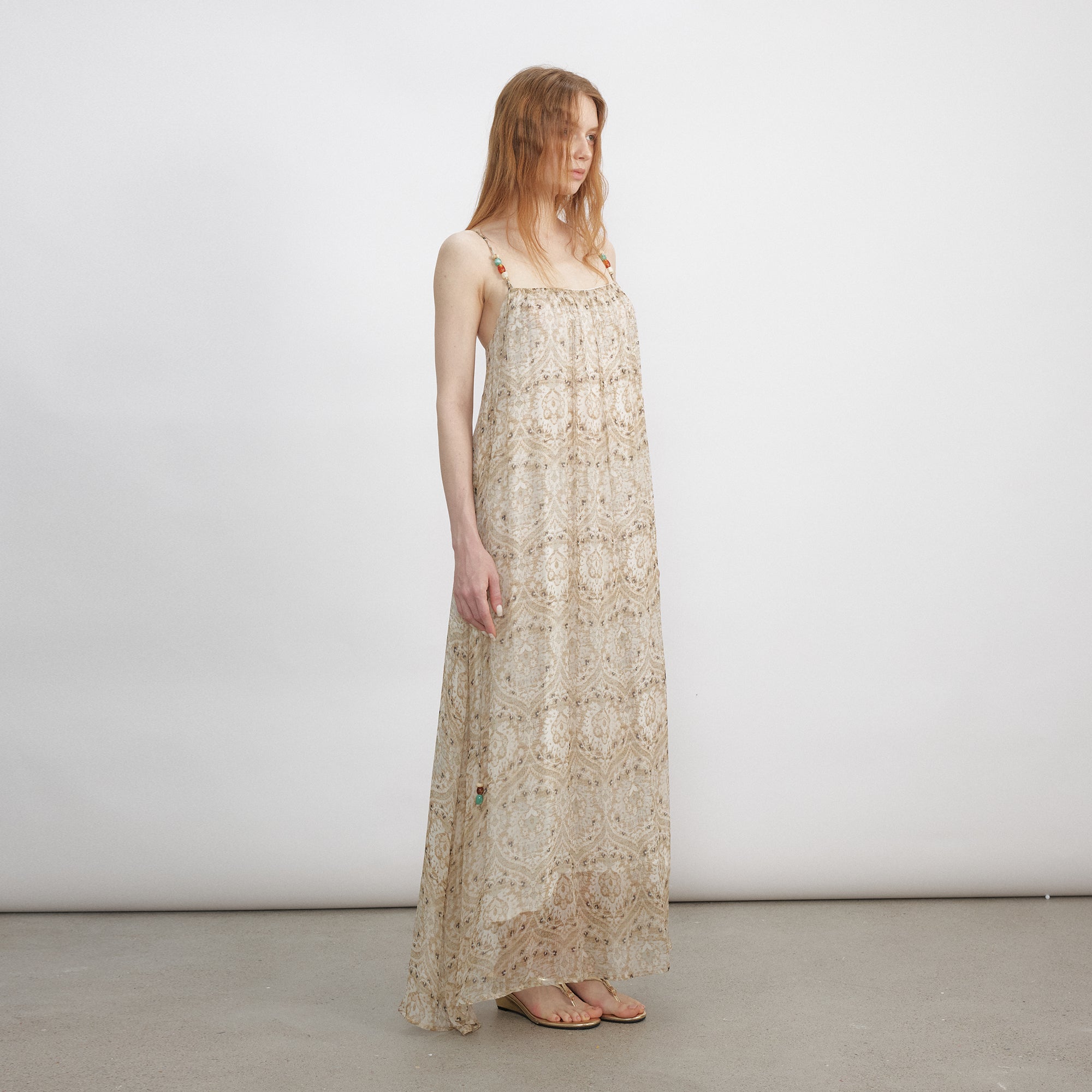 VERSION9 Beaded Strap Ruched Maxi Dress