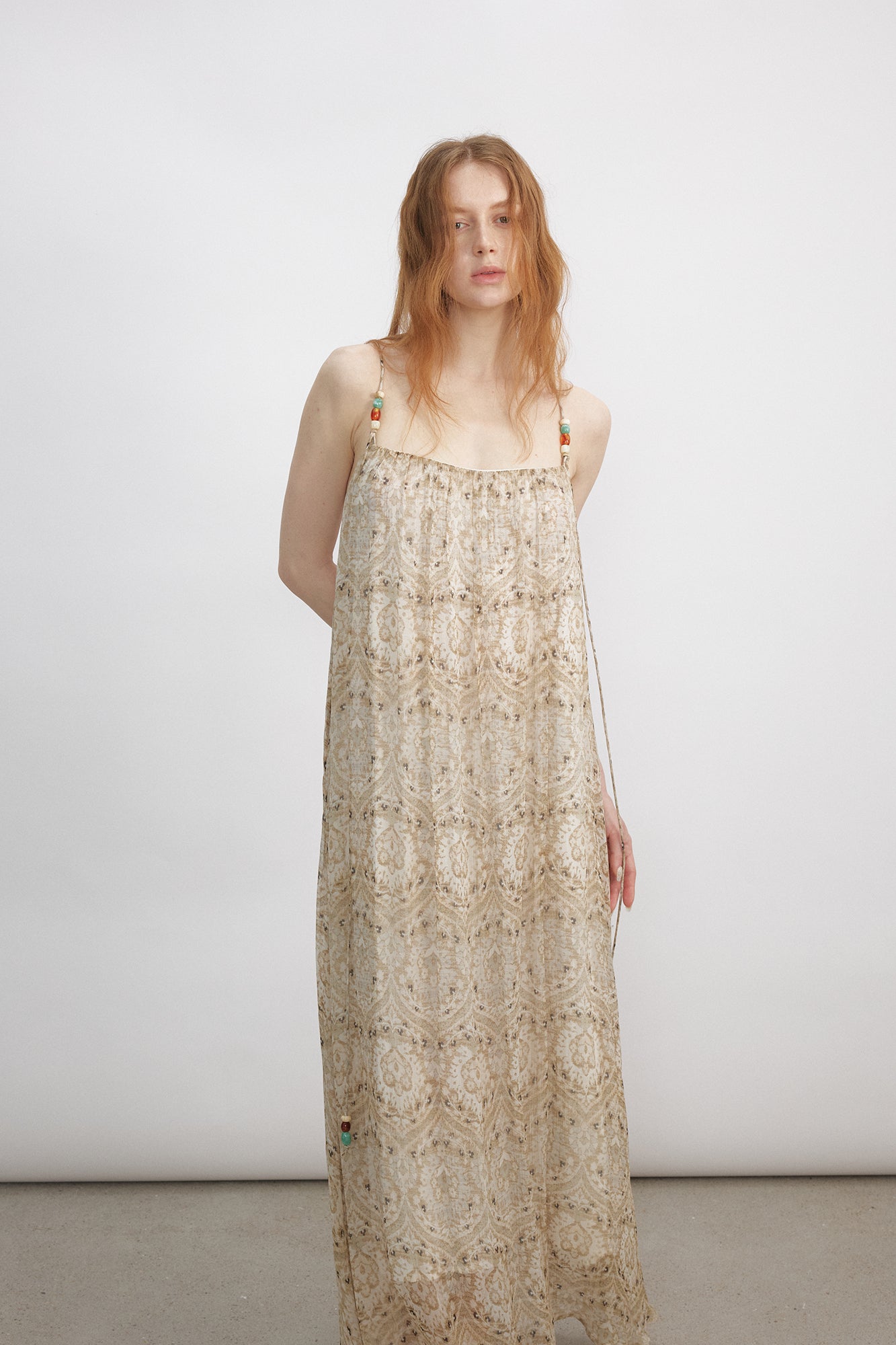 VERSION9 Beaded Strap Ruched Maxi Dress