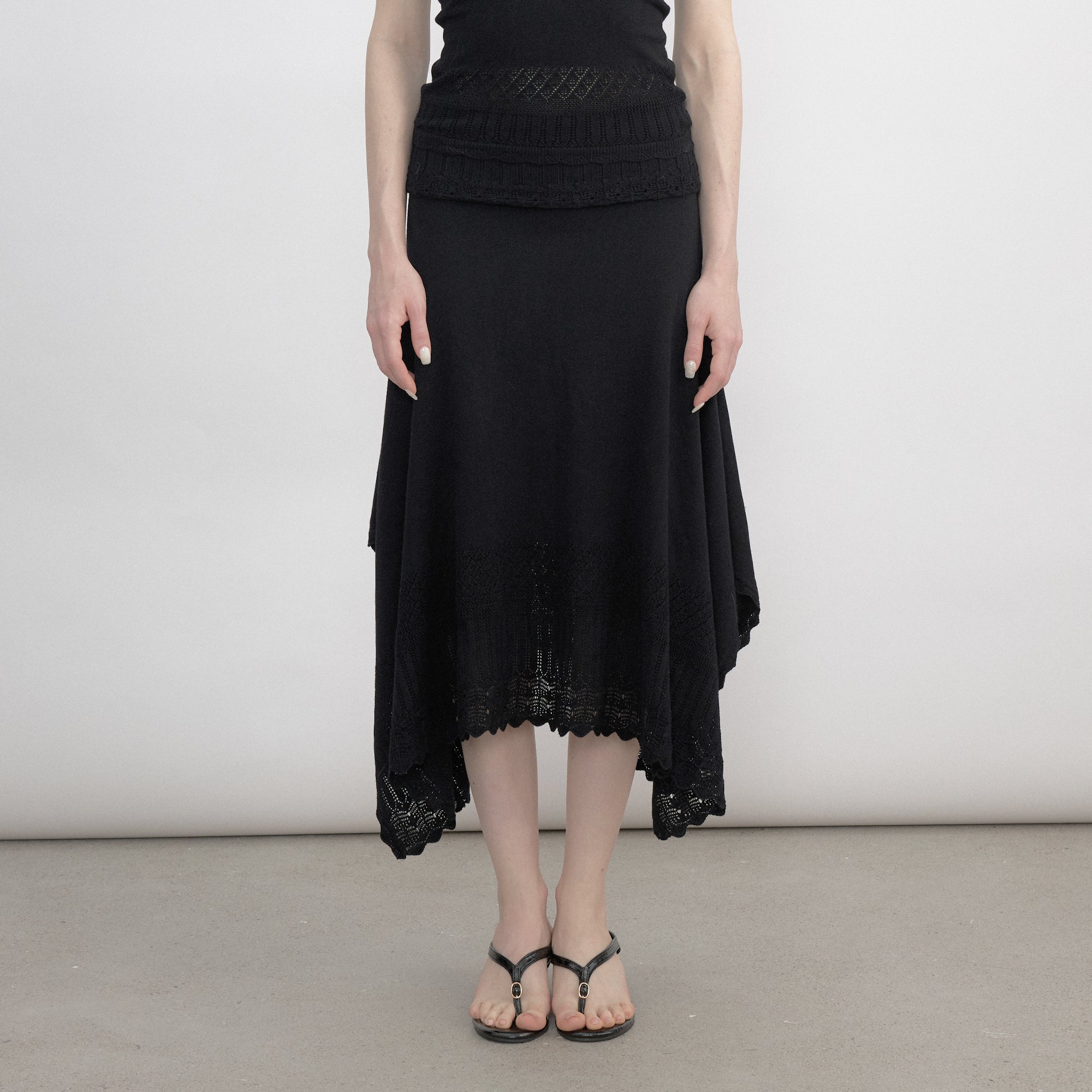 VERSION9 Handkerchief Hem Knit-Trim Midi Skirt