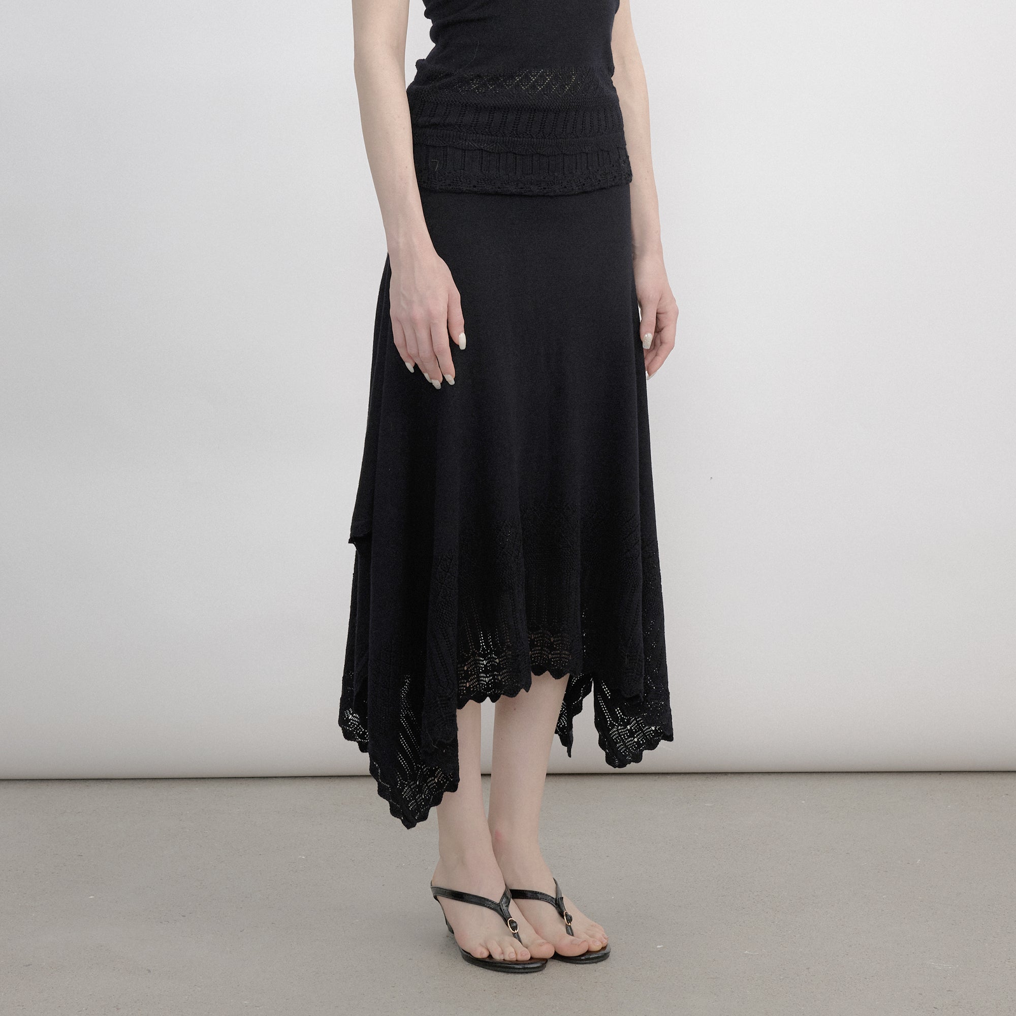 VERSION9 Handkerchief Hem Knit-Trim Midi Skirt