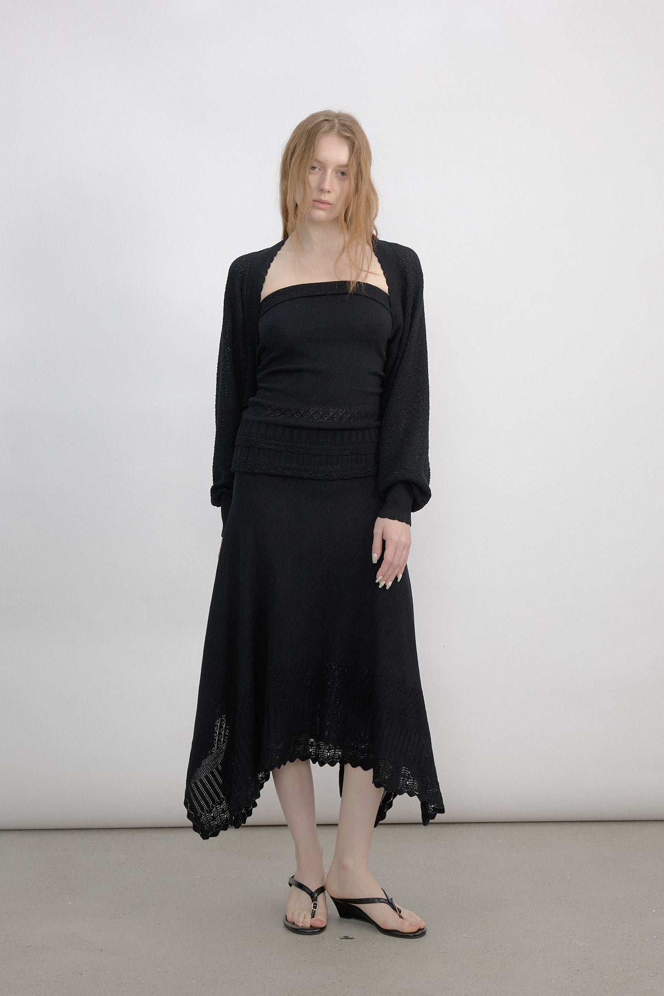 VERSION9 Handkerchief Hem Knit-Trim Midi Skirt
