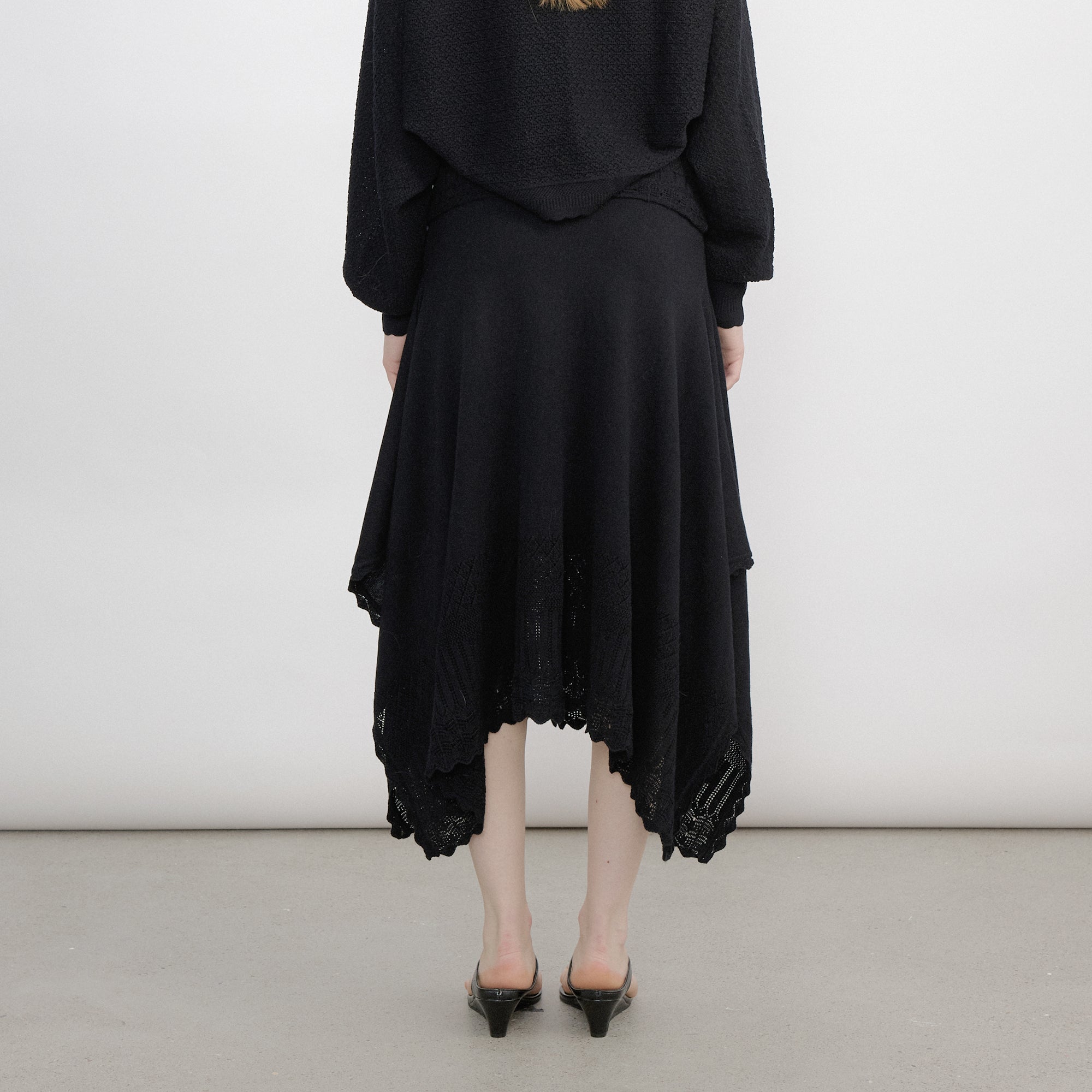 VERSION9 Handkerchief Hem Knit-Trim Midi Skirt