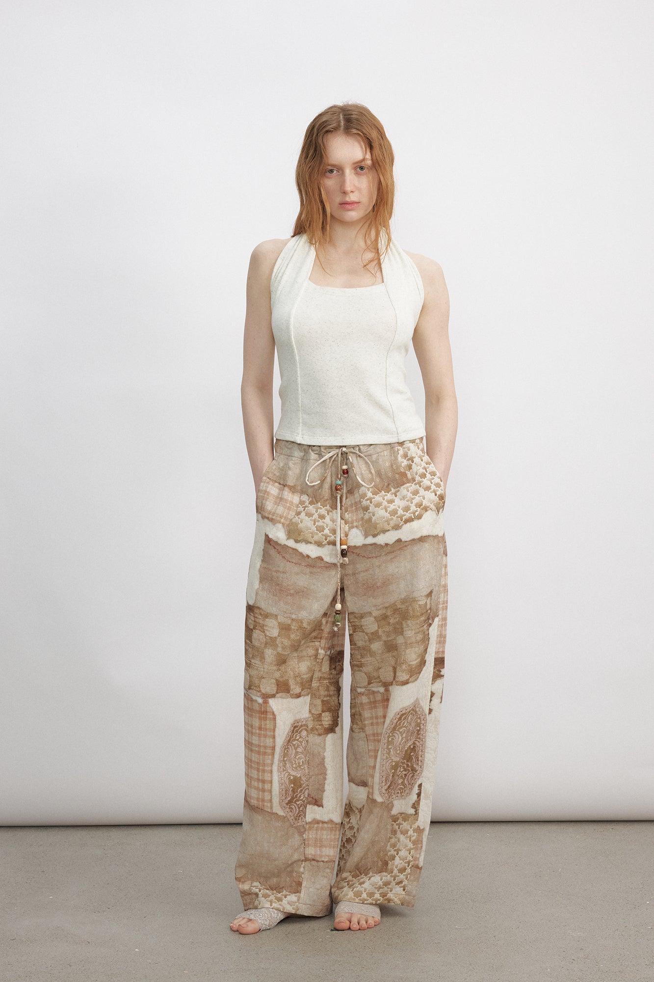 VERSION9 Beaded Drawstring Wide-Leg Pants