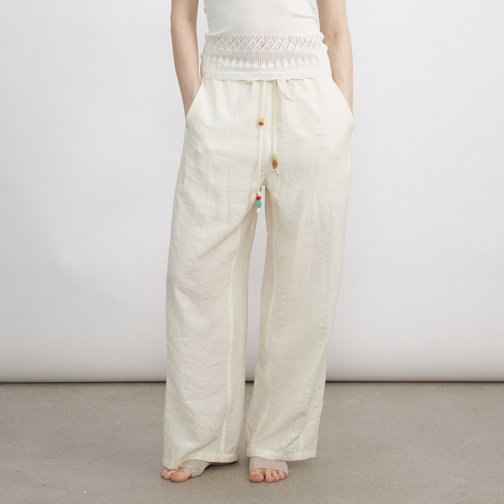 VERSION9 Beaded Drawstring Wide-Leg Pants