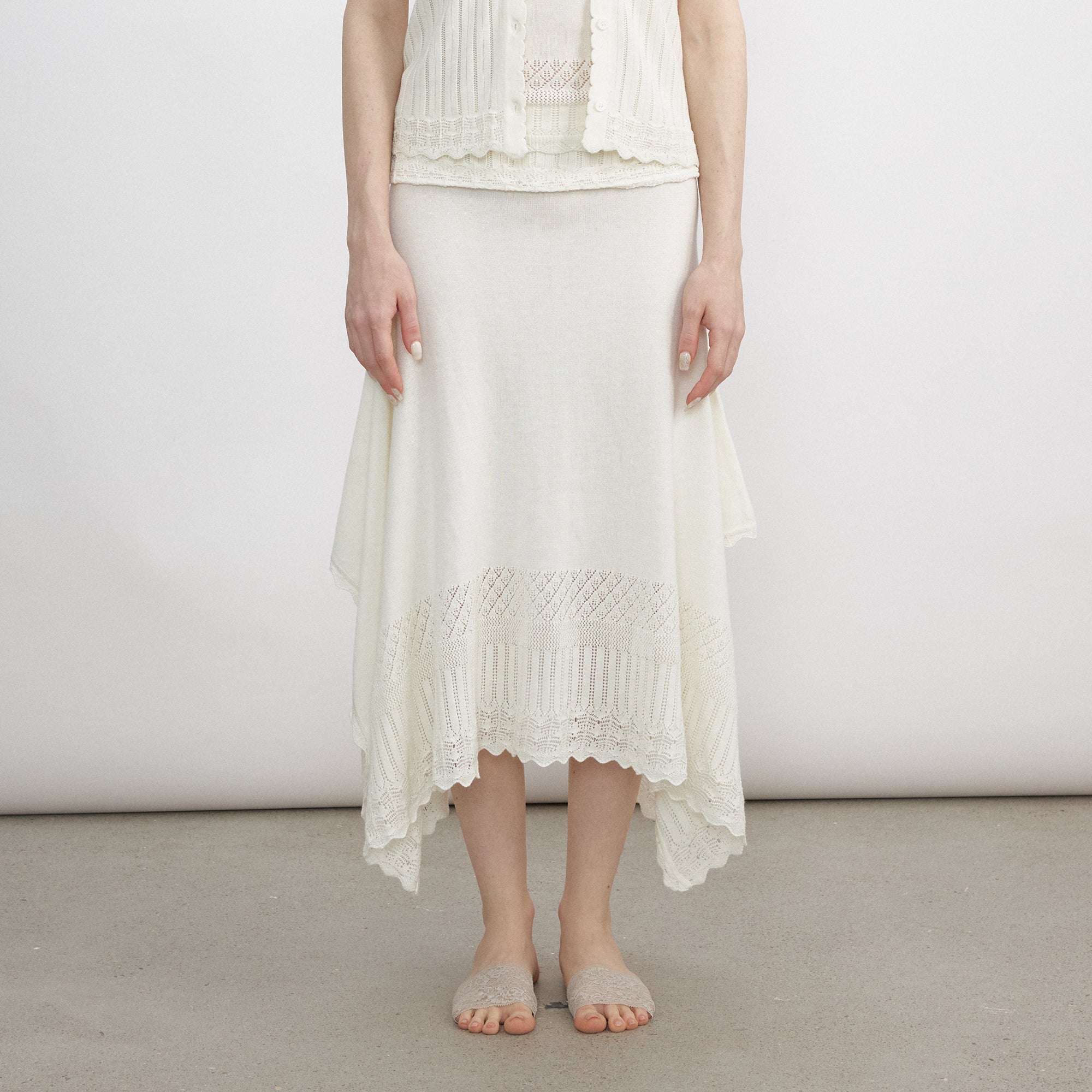 VERSION9 Handkerchief Hem Knit-Trim Midi Skirt