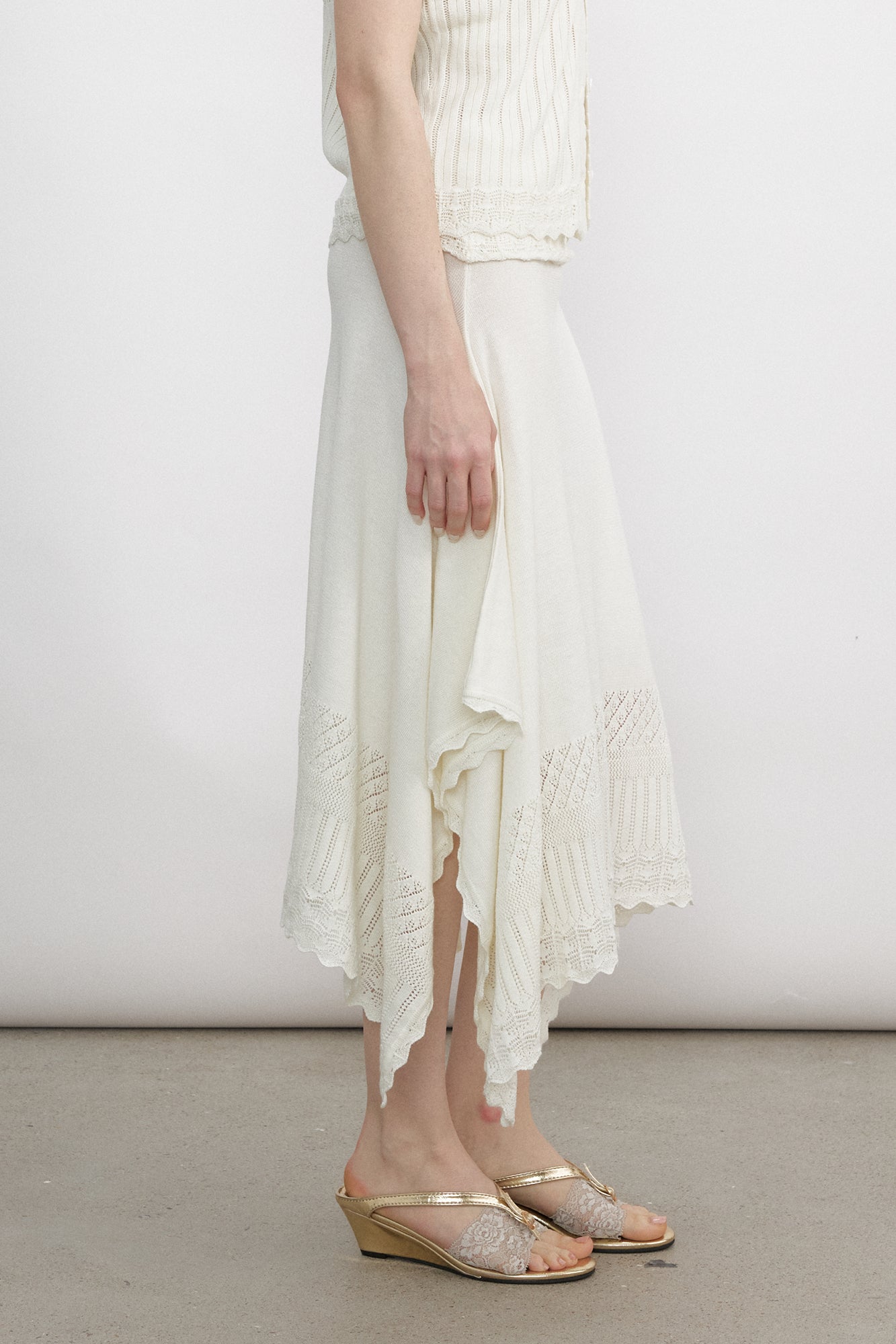 VERSION9 Handkerchief Hem Knit-Trim Midi Skirt