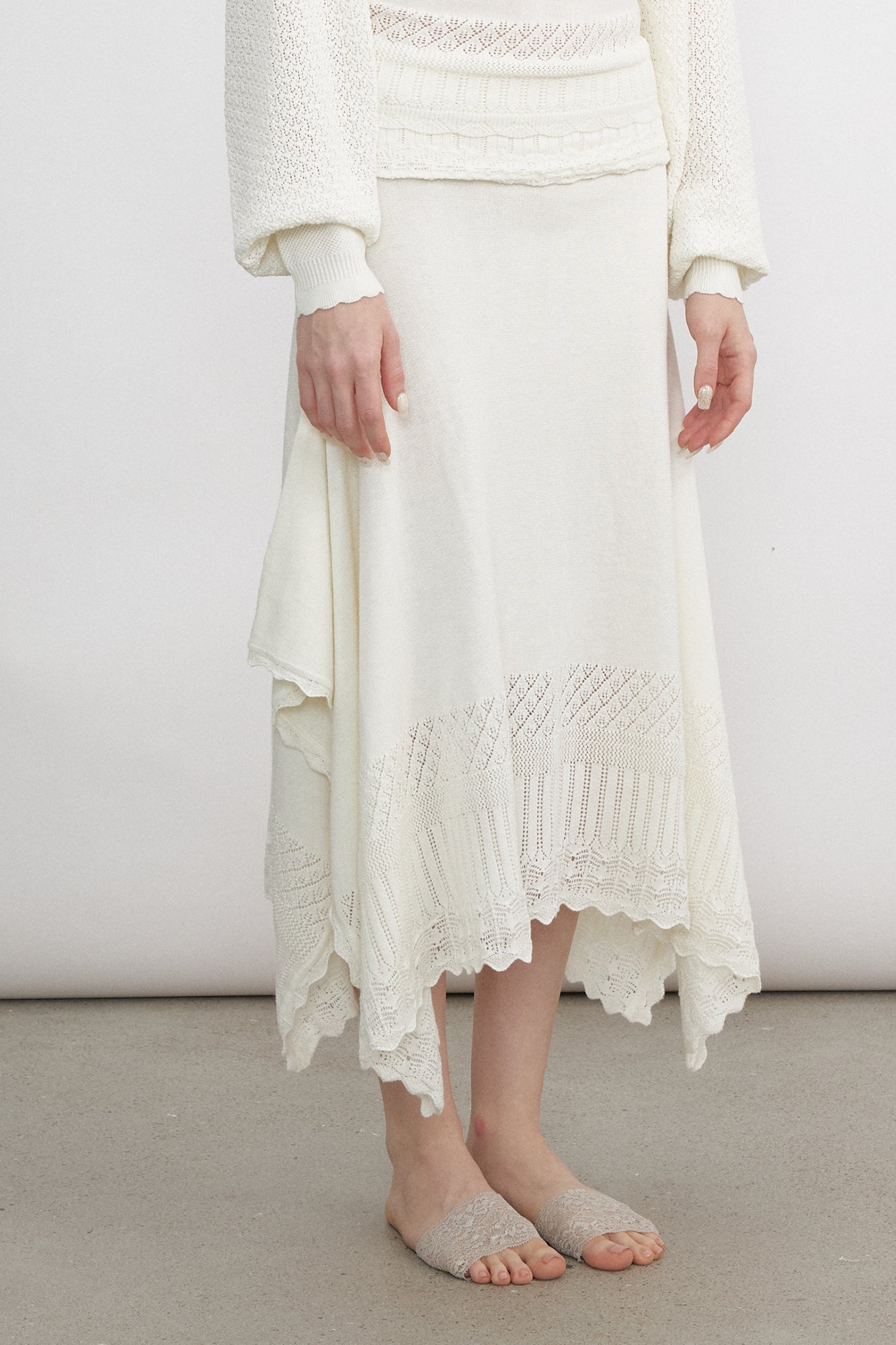 VERSION9 Handkerchief Hem Knit-Trim Midi Skirt