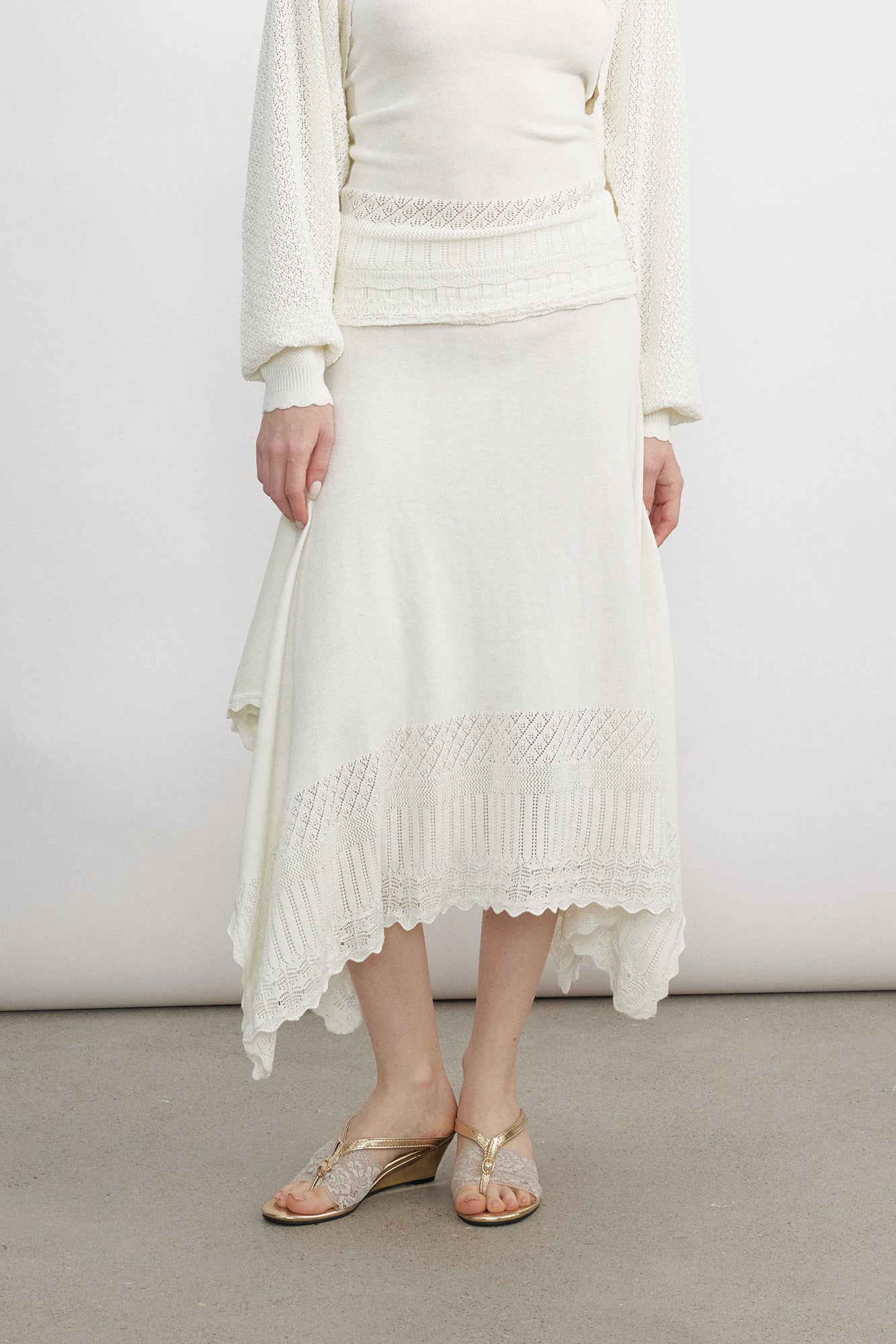 VERSION9 Handkerchief Hem Knit-Trim Midi Skirt