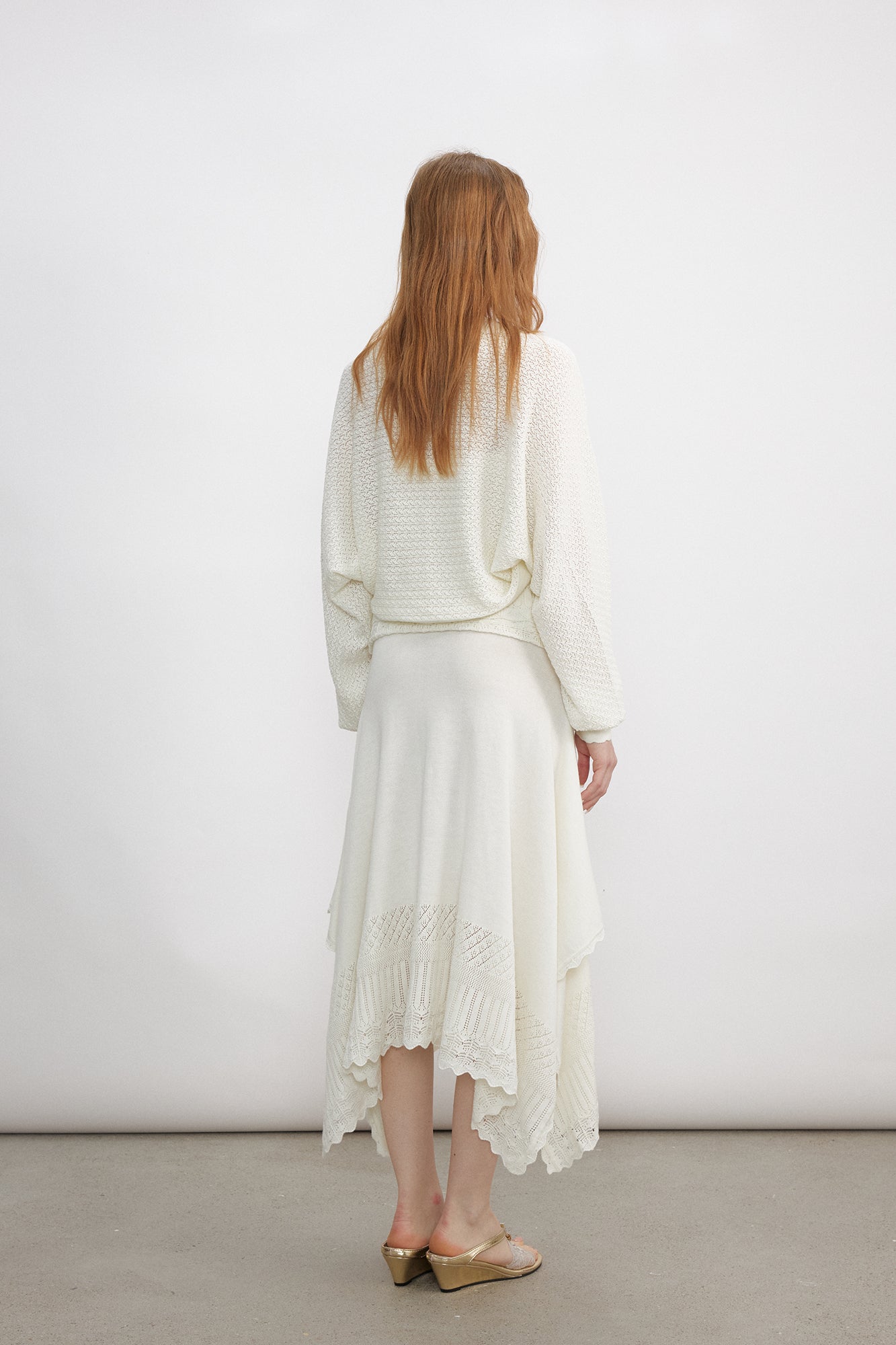 VERSION9 Handkerchief Hem Knit-Trim Midi Skirt
