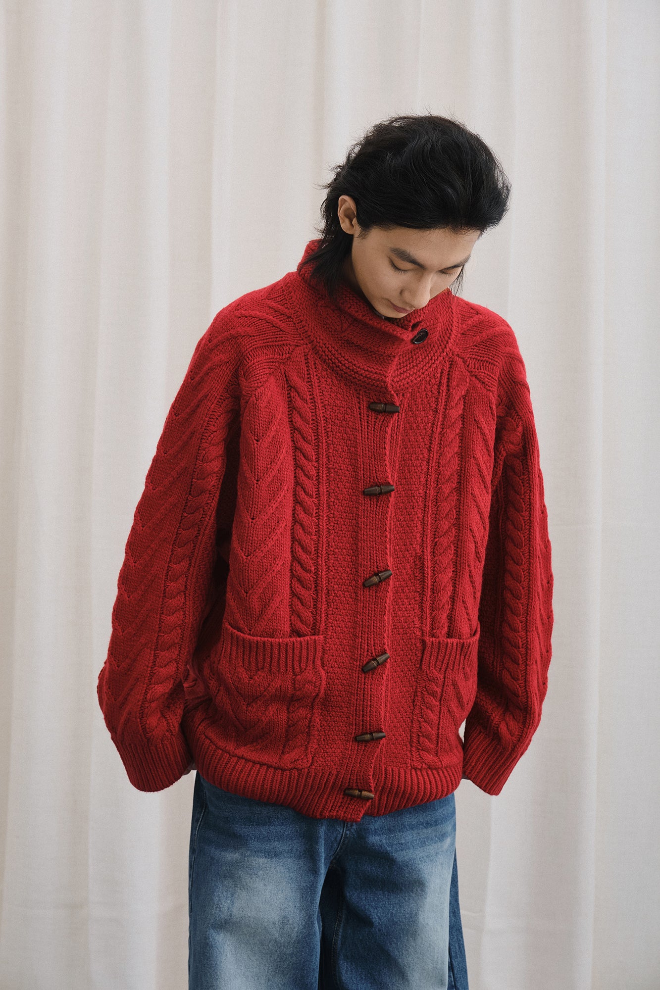 LIVINGTOWN Toggle Wool-Blend Tab Collar Cardigan