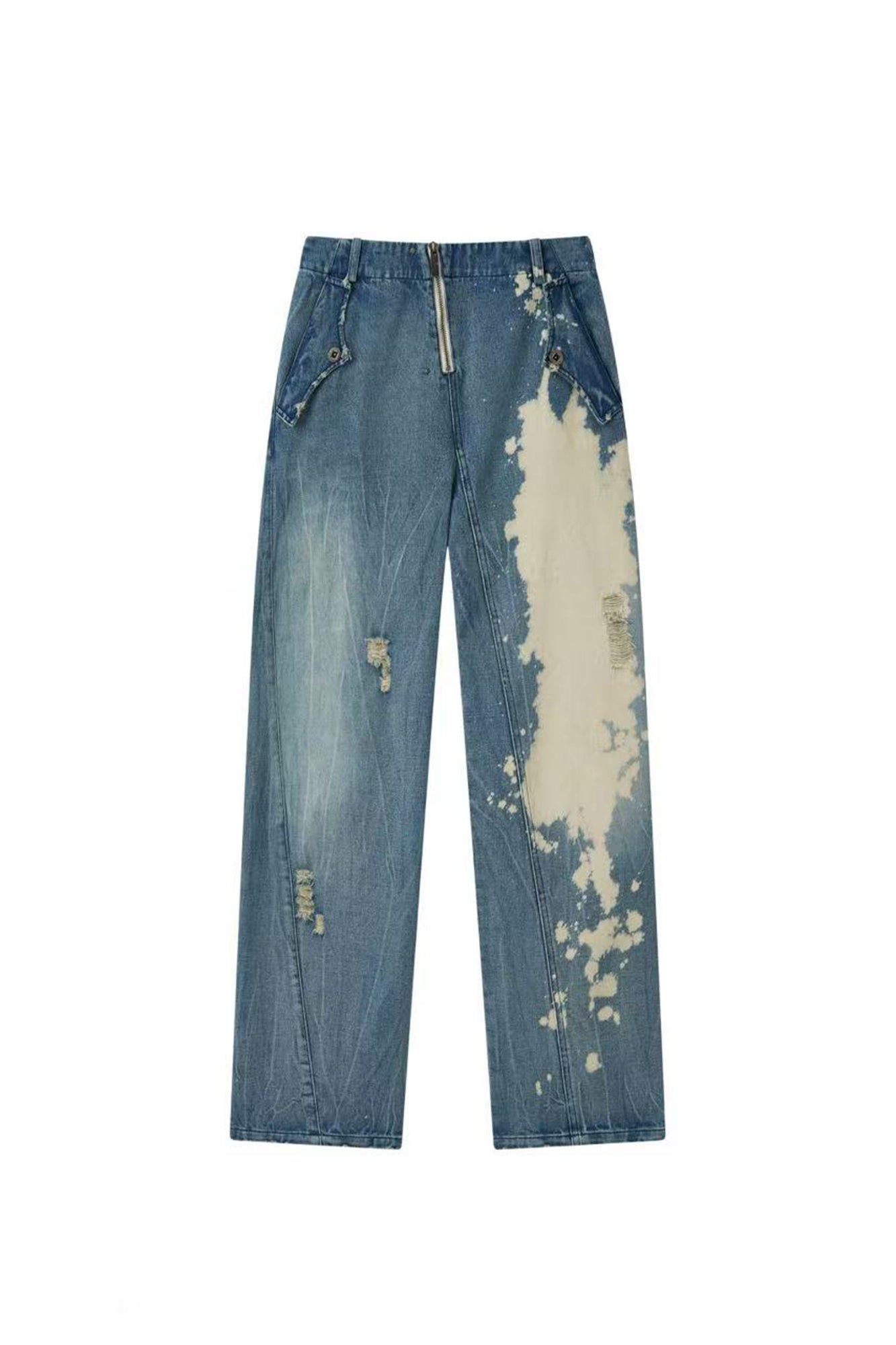 NONAME SPACE Bleached Distressed Panel Oversized Jeans