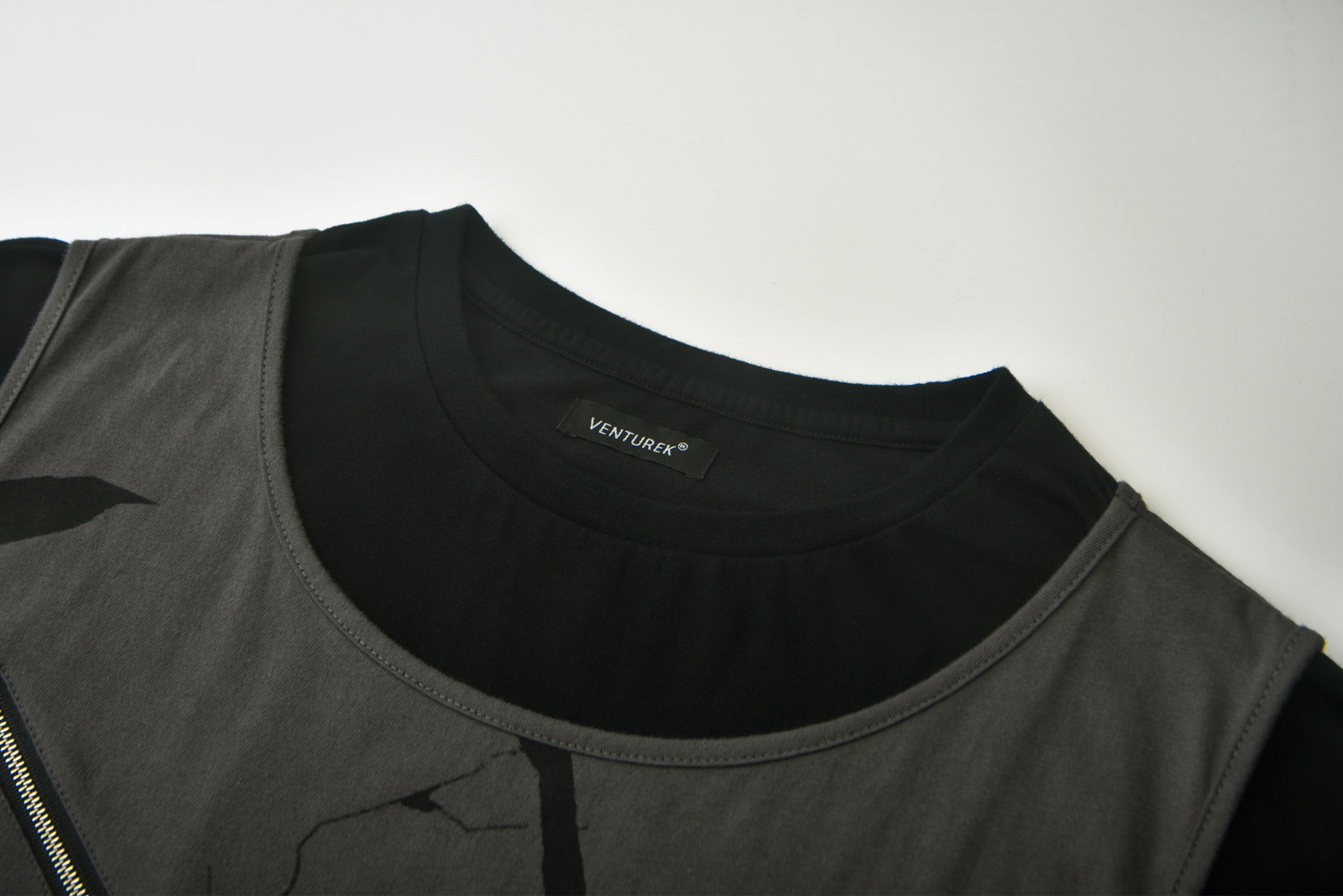 VENTUREK Washed Horror Graphic Layered Multi-Zip Tee, premium urban and streetwear designers apparel on PROJECTISR.com, VENTUREK