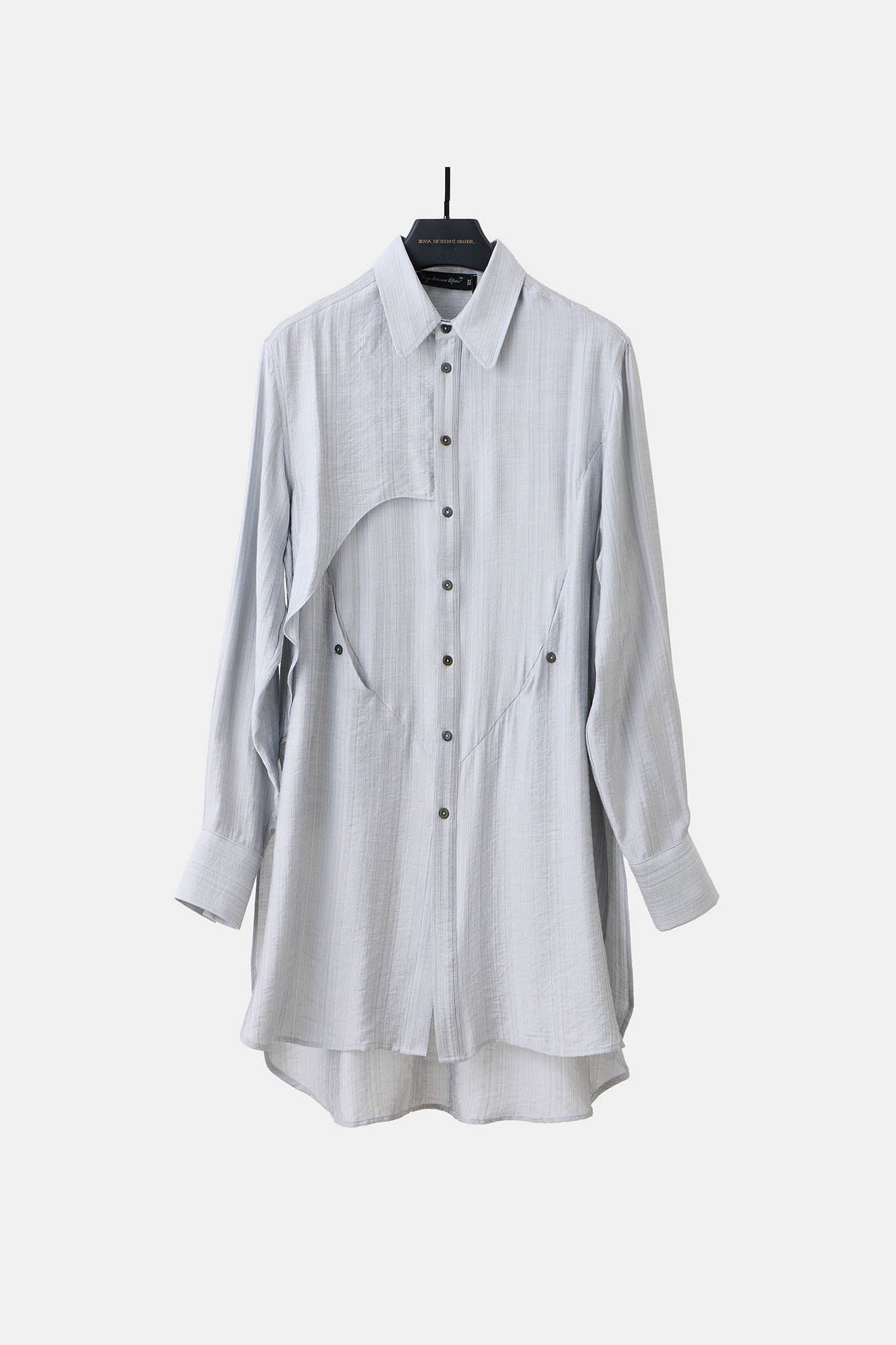ILNya Nieternite Nifutur Arc Spliced Draped Long Shirt Bluish Silver, premium urban and streetwear designers apparel on PROJECTISR.com, ILNya Nieternite Nifutur