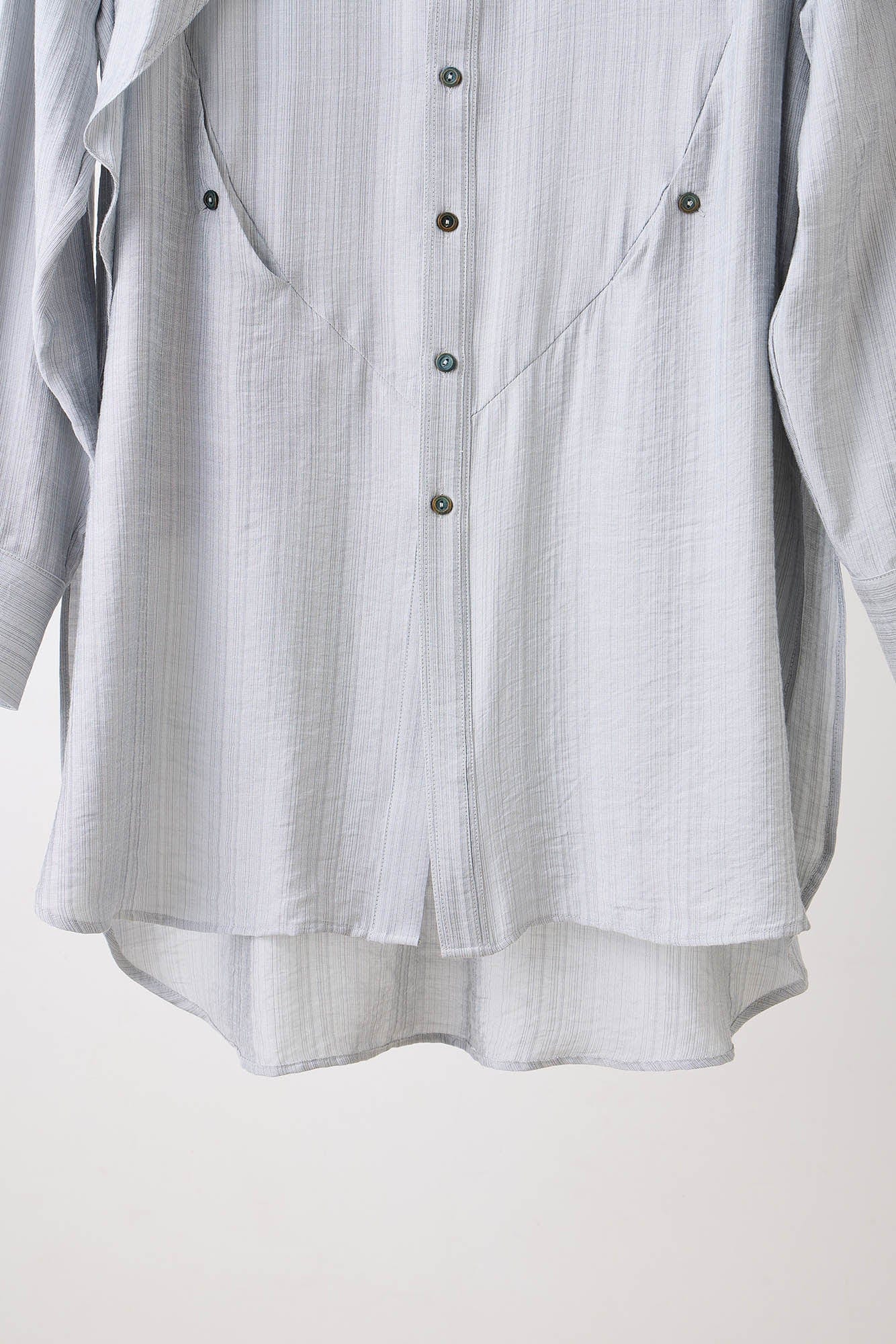 ILNya Nieternite Nifutur Arc Spliced Draped Long Shirt Bluish Silver, premium urban and streetwear designers apparel on PROJECTISR.com, ILNya Nieternite Nifutur