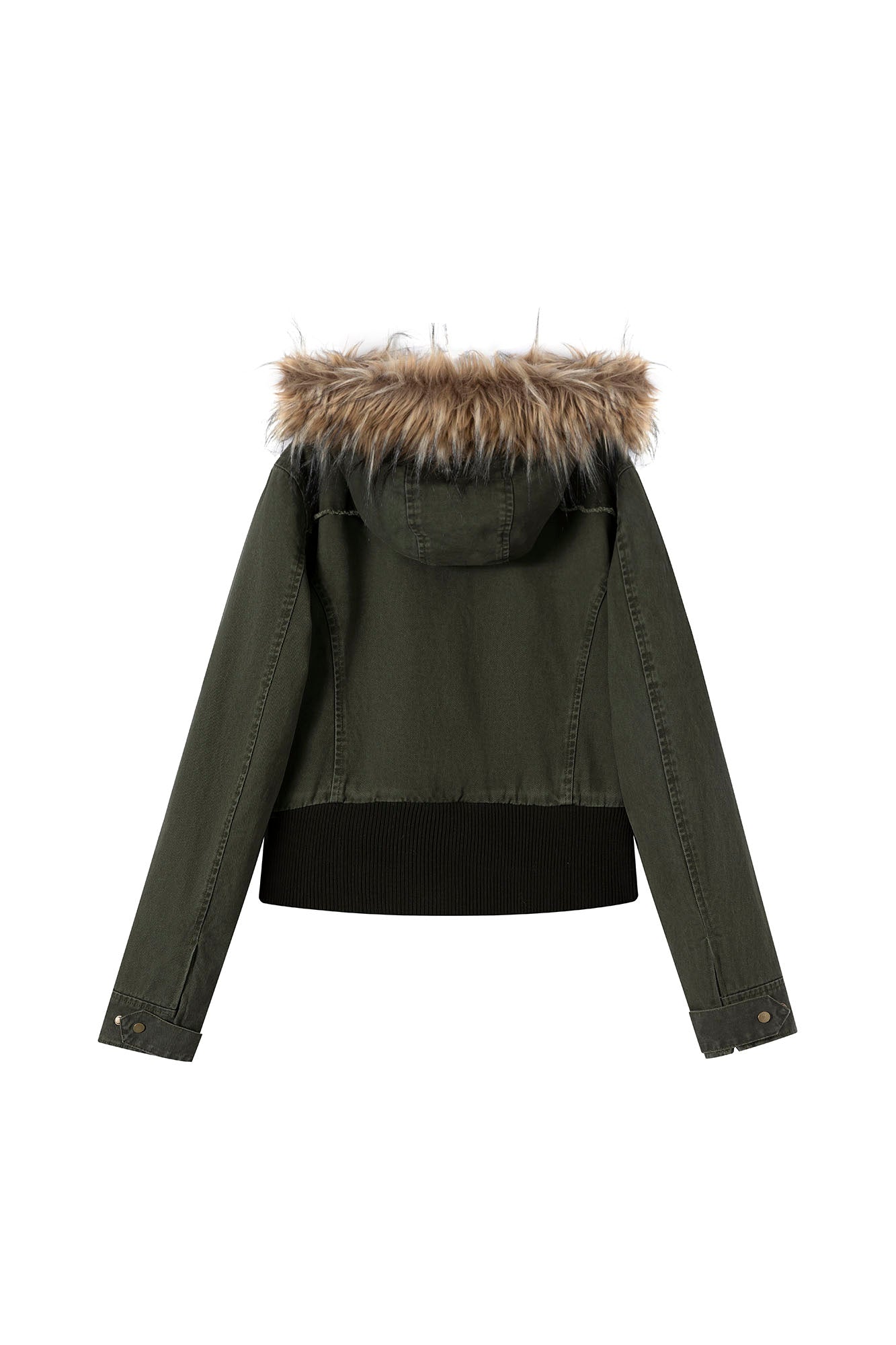 CESTNOUS Washed Military Faux-Fur Hooded Padded Jacket