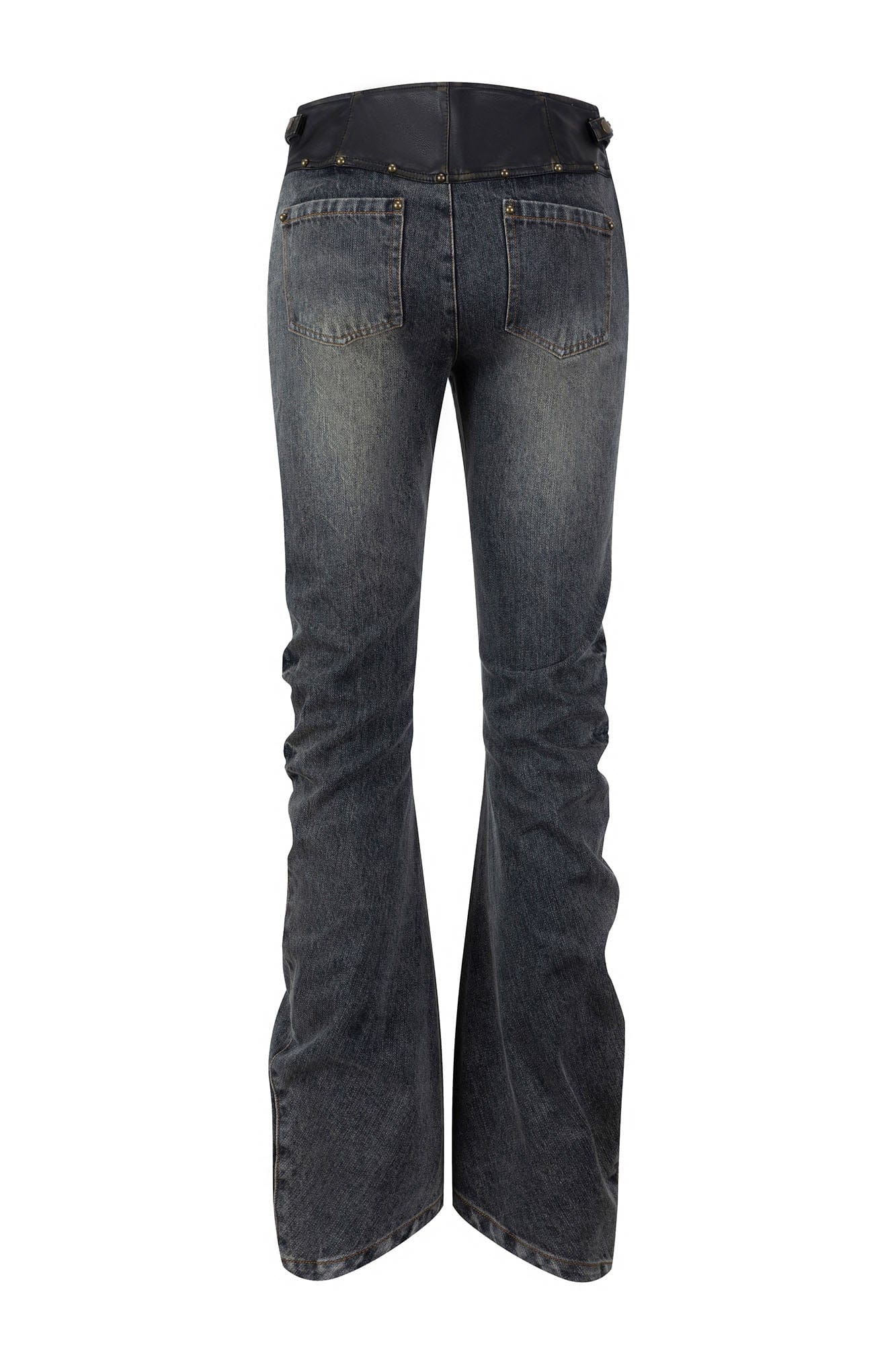 CESTNOUS Faux Leather Corset Waist Washed Jeans