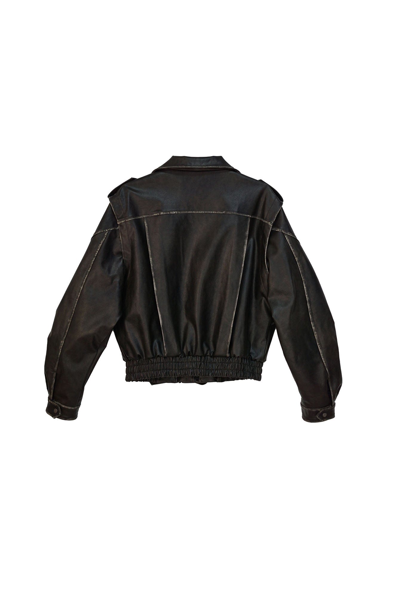 CESTNOUS Distressed Dual-Zip Faux Leather Biker Jacket