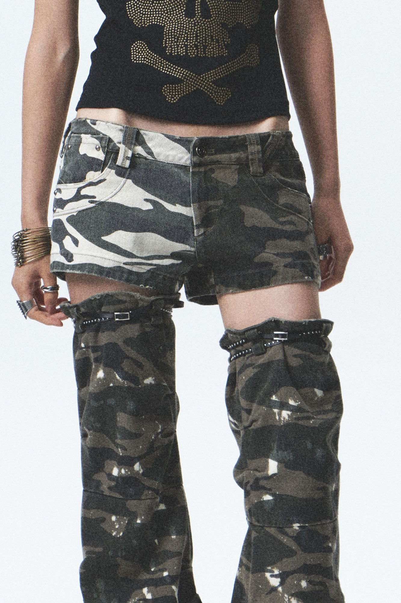 NONAME SPACE Camo Mini Shorts & Stacked Leg Warmer Set