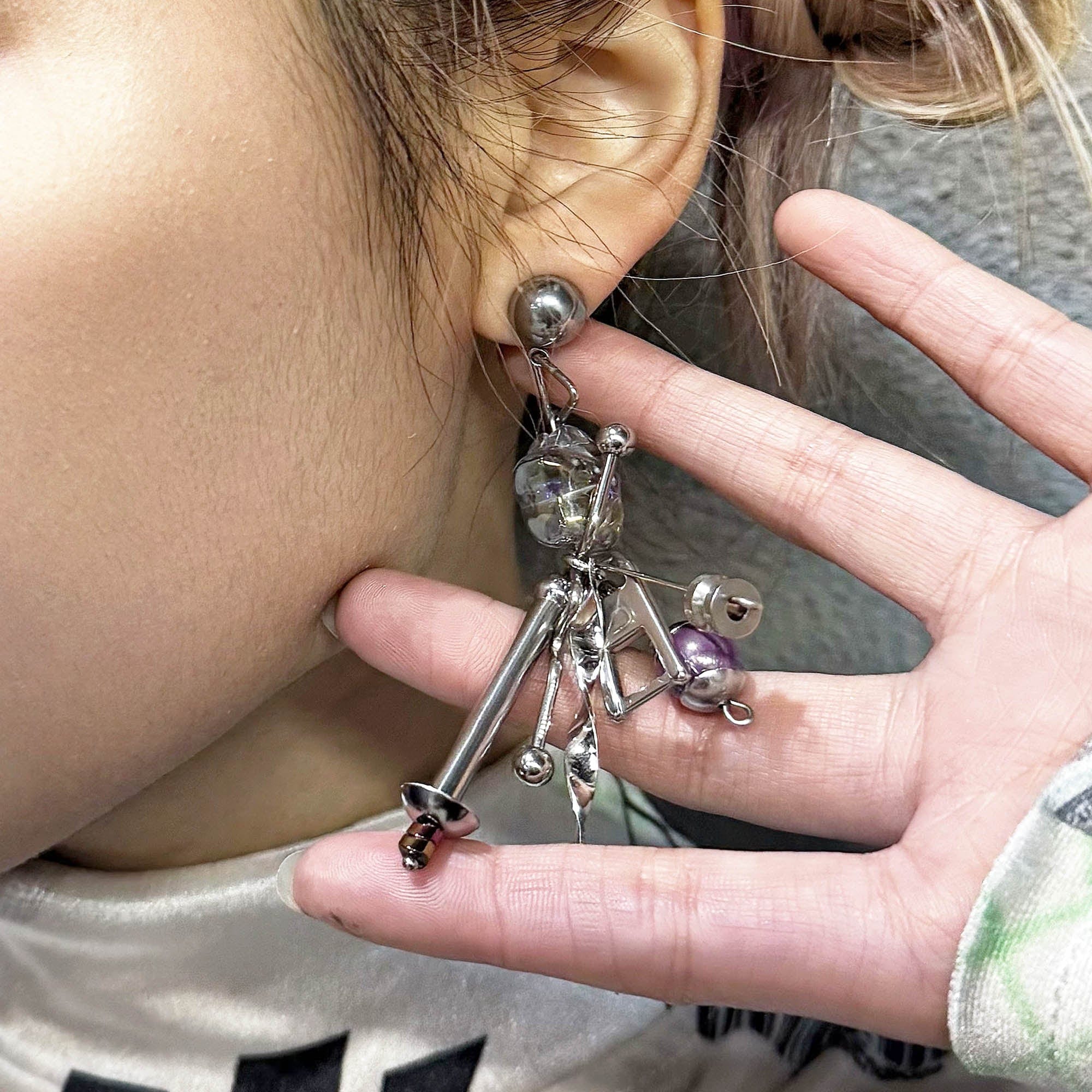 ILLUSORY Space Odyssey Industrial Drop Earrings/ Ear Clip Purple, premium urban and streetwear designers apparel on PROJECTISR.com, ILLUSORY