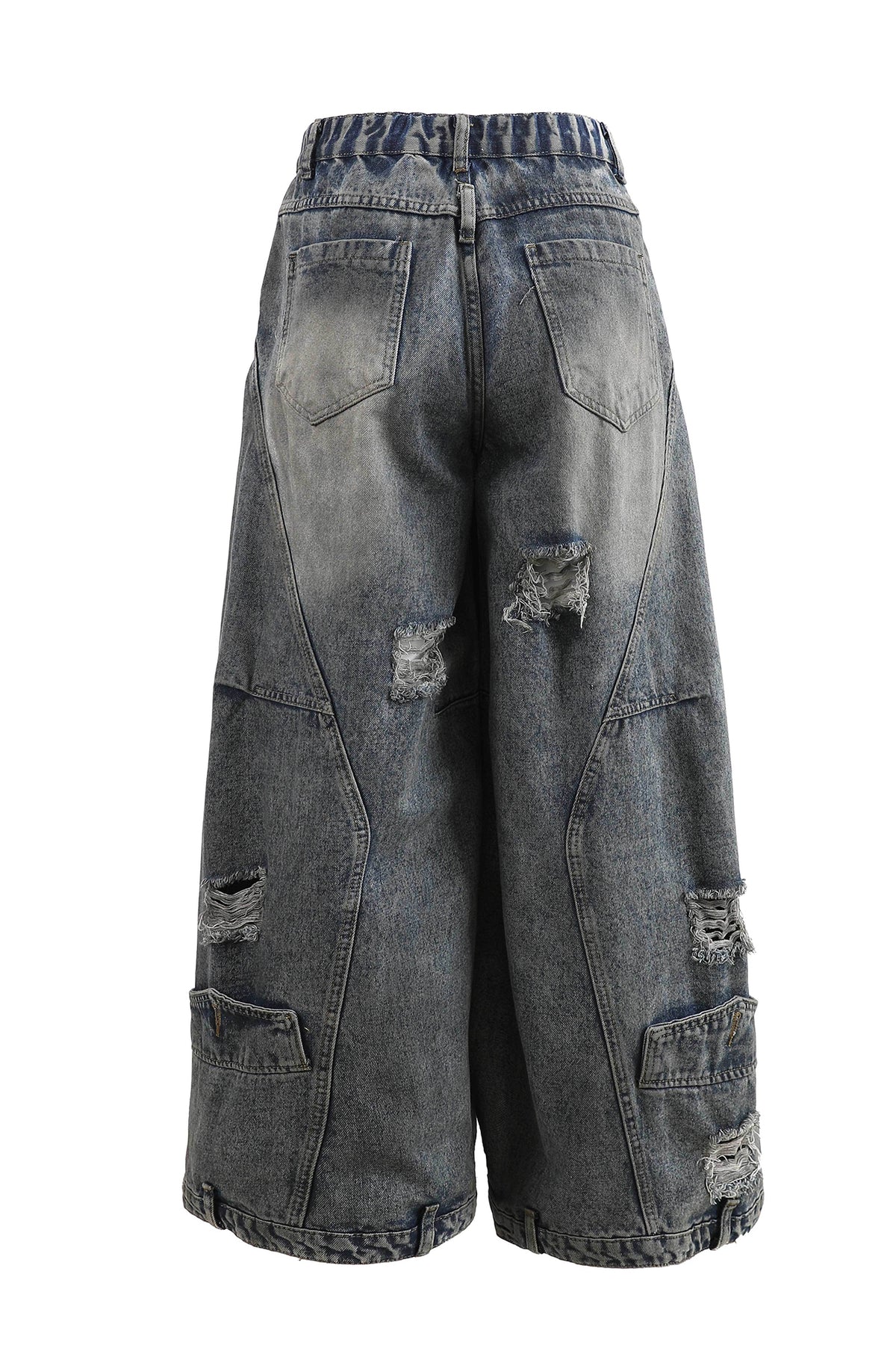 FREE CENTER Distressed Washed Curve Wide-Leg Jeans