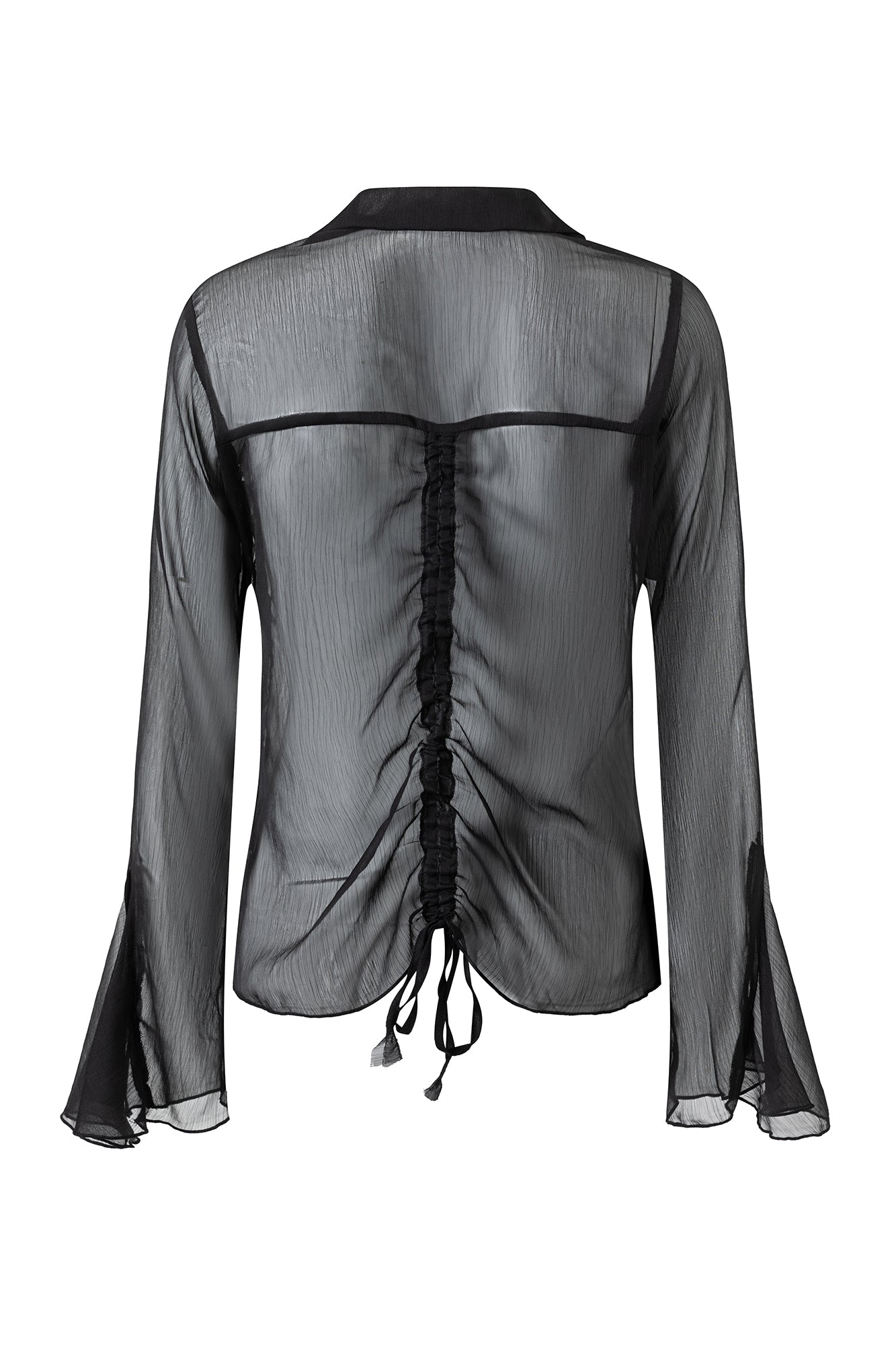CESTNOUS Ruffle Lace-Panel Bell-Sleeve Shirt