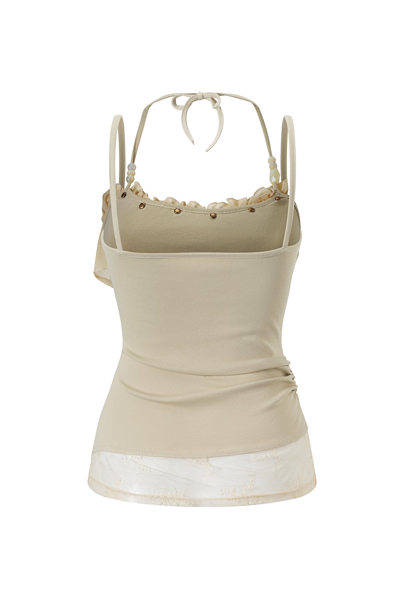 CESTNOUS Ruffled Lace Layered Beaded Camisole Top