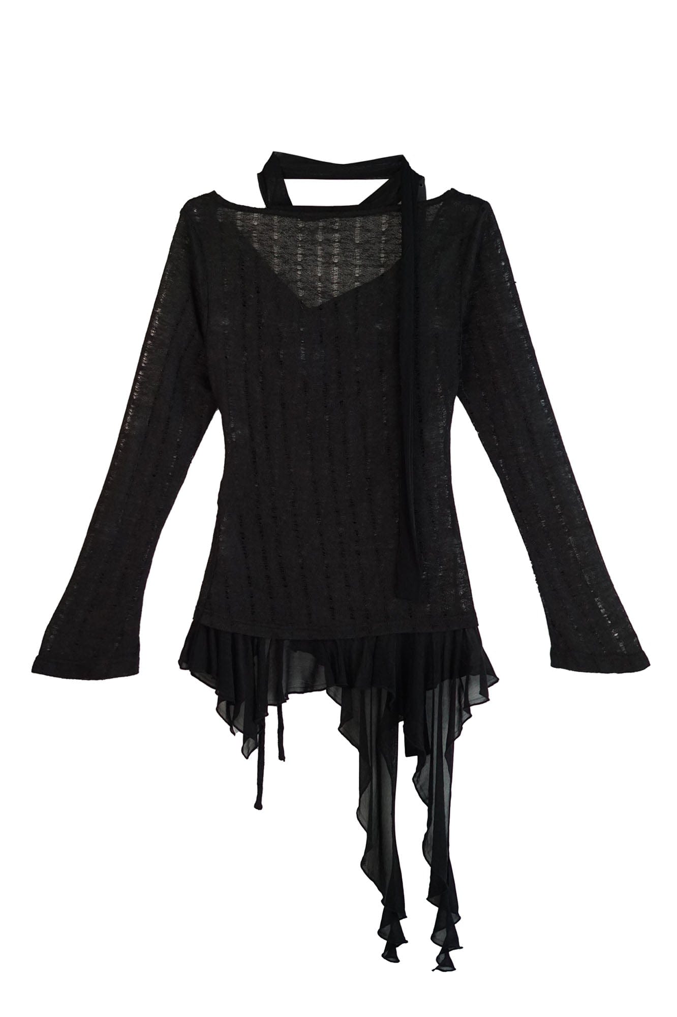 CESTNOUS Distressed Graphic Mesh-Hem Top