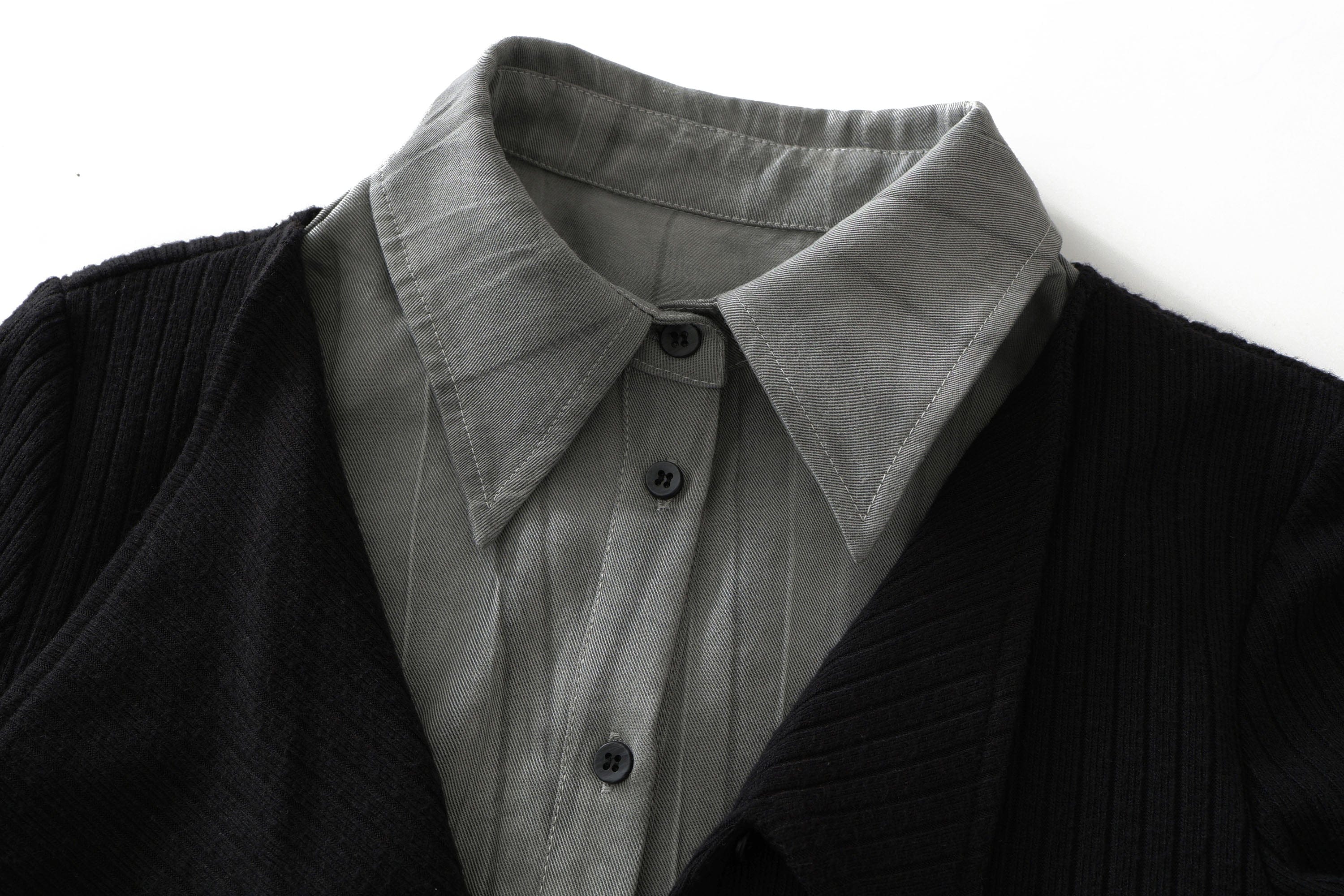 CESTNOUS Faux Layered Knit Panel Shirt