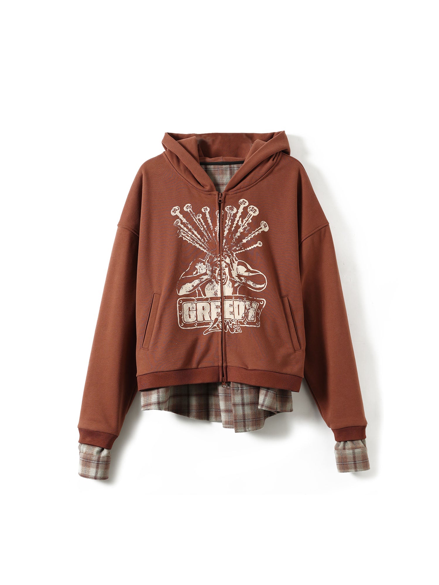 ERROR CODE ROBOT Plaid Faux-Layered Hooded Jacket