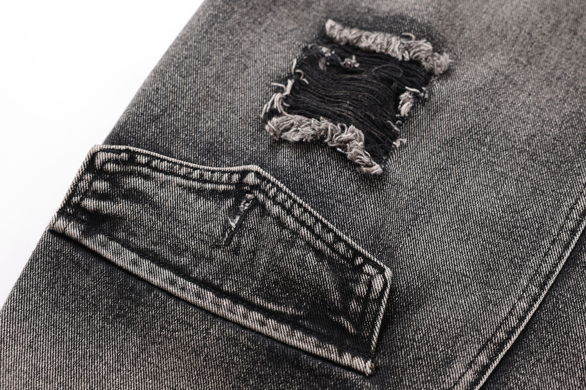 FREE CENTER Distressed Washed Curve Wide-Leg Jeans