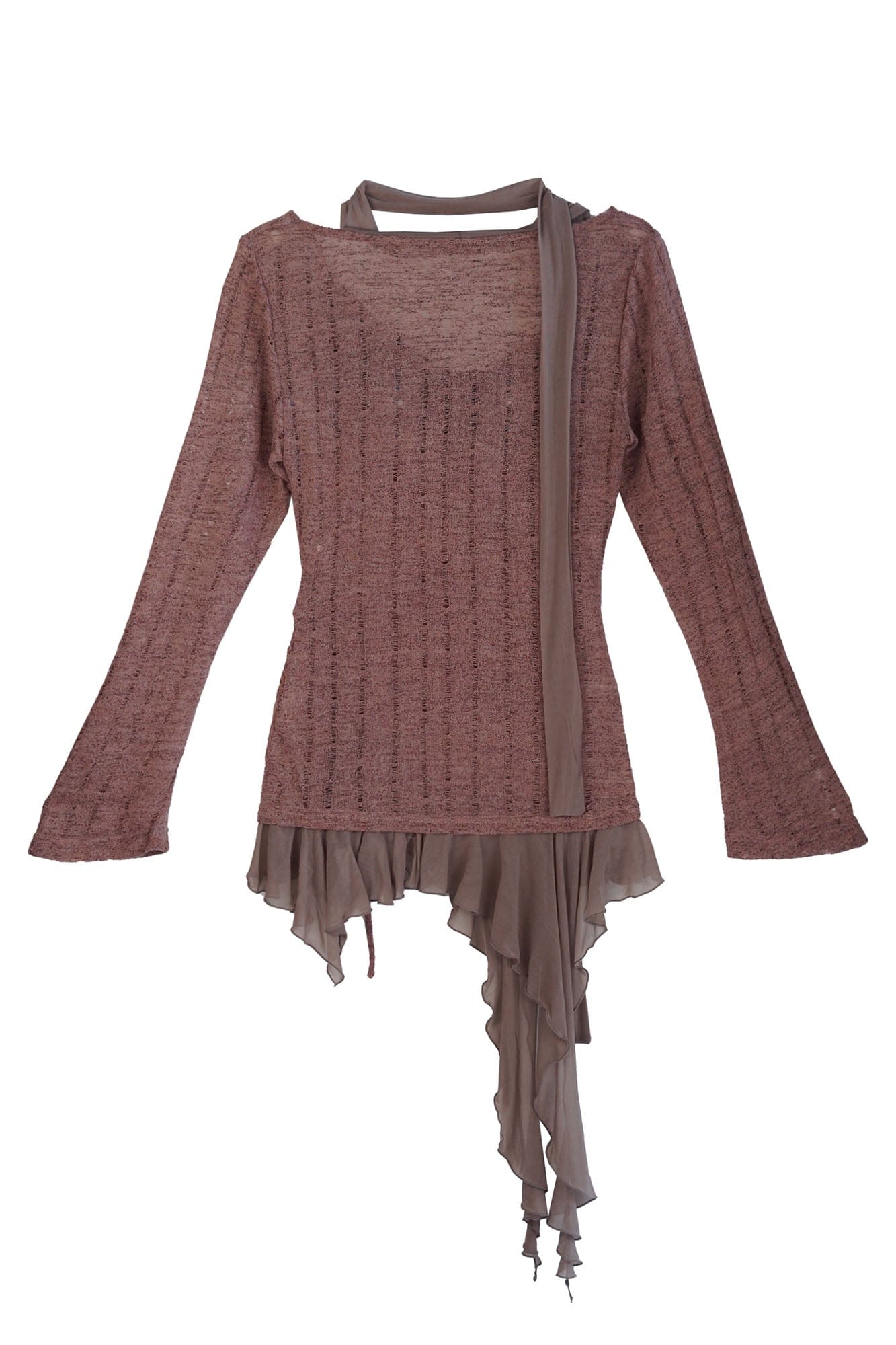 CESTNOUS Distressed Graphic Mesh-Hem Top