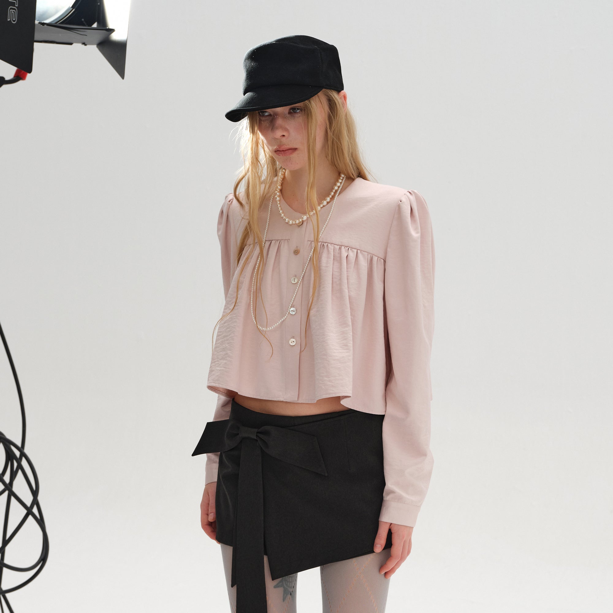 LAYERS Gathered Puff Sleeve Cropped Blouse