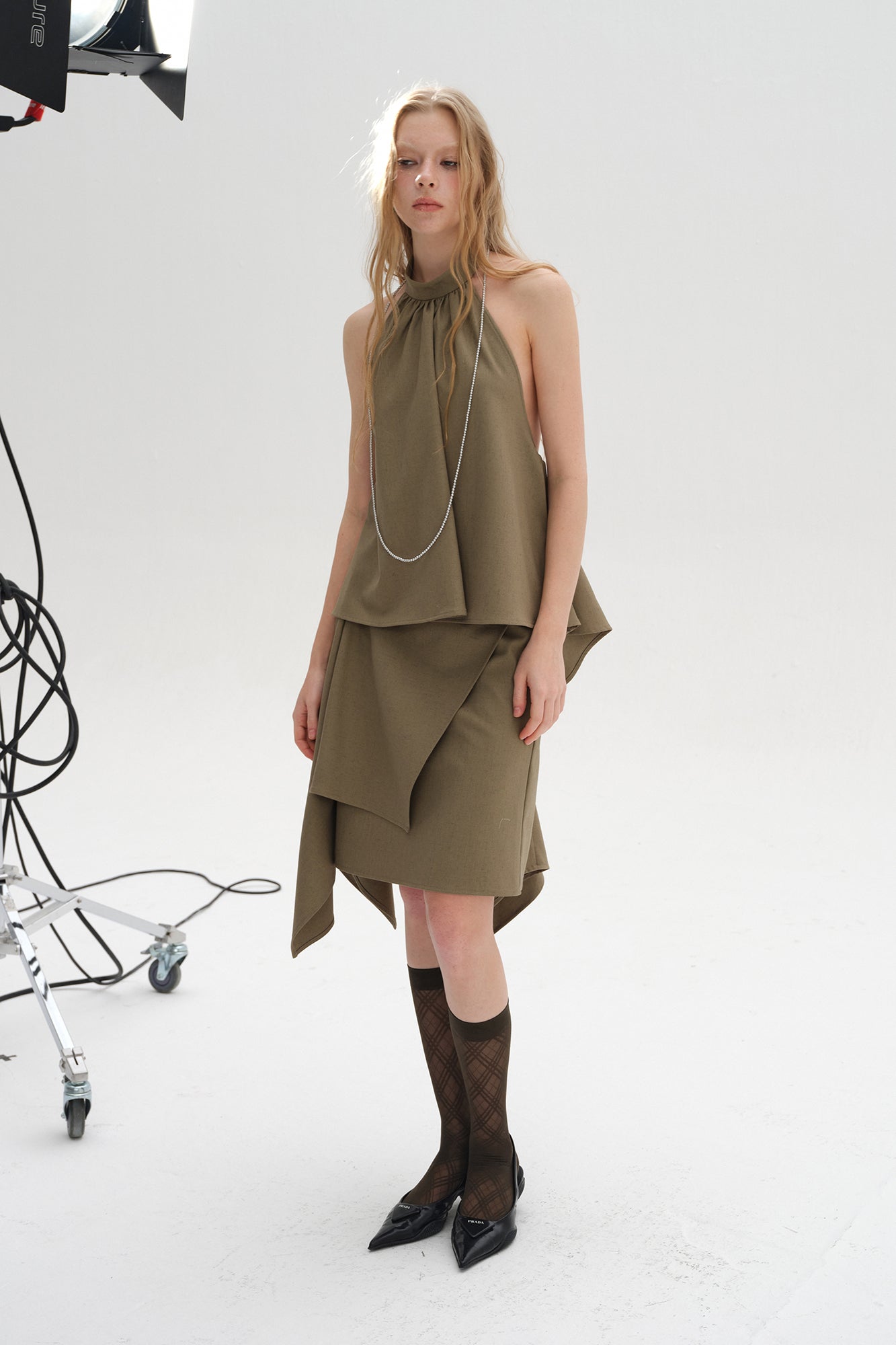 LAYERS Peplum Open-Back Halter Top